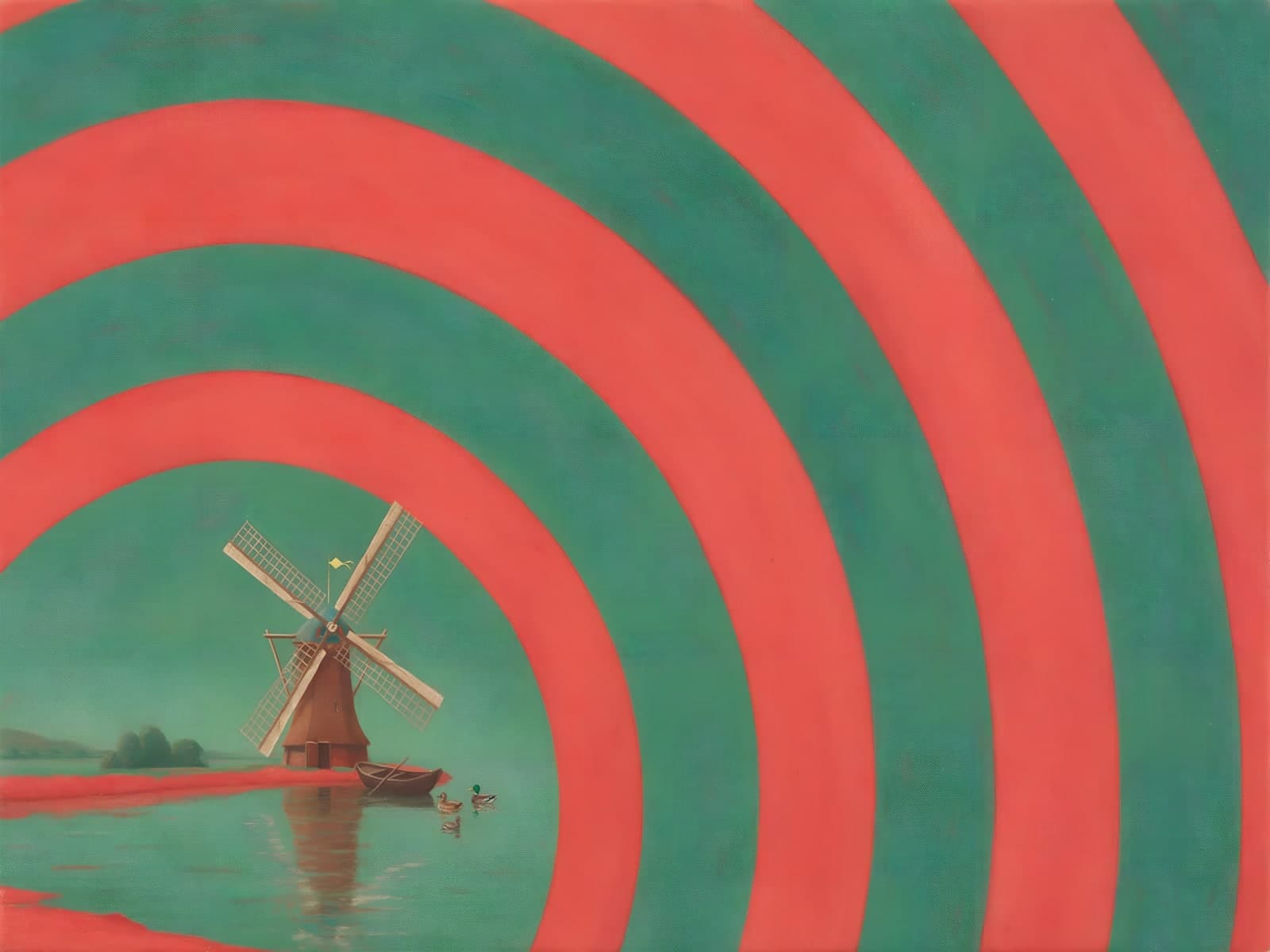 Windmolen in rode en groene cirkels