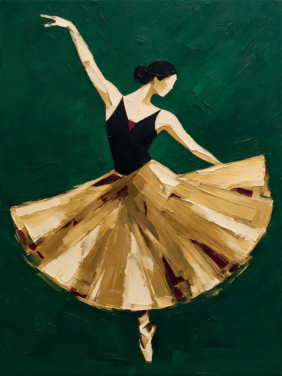 Danseres in gouden rok op groene achtergrond