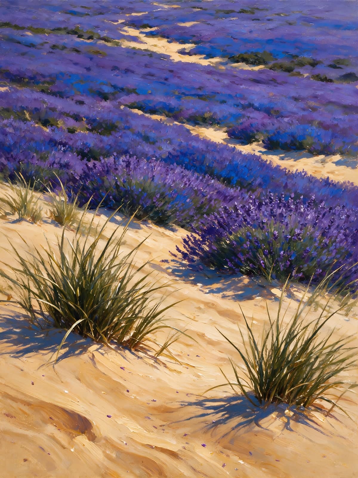 Lavendel op een zonnig duin met helmgras