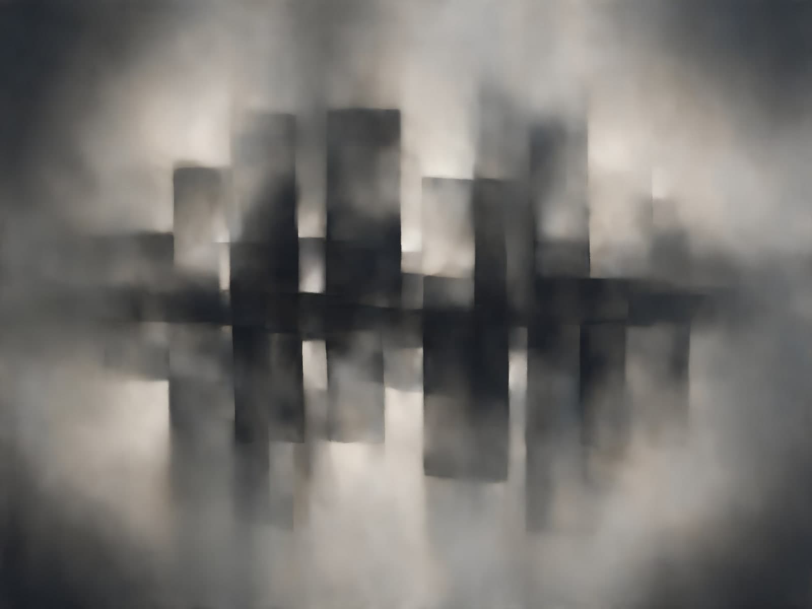 Grijze blokken die in mist vervagen