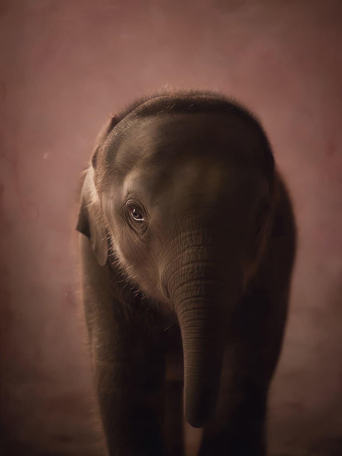 Kleine olifant tegen bruinroze achtergrond
