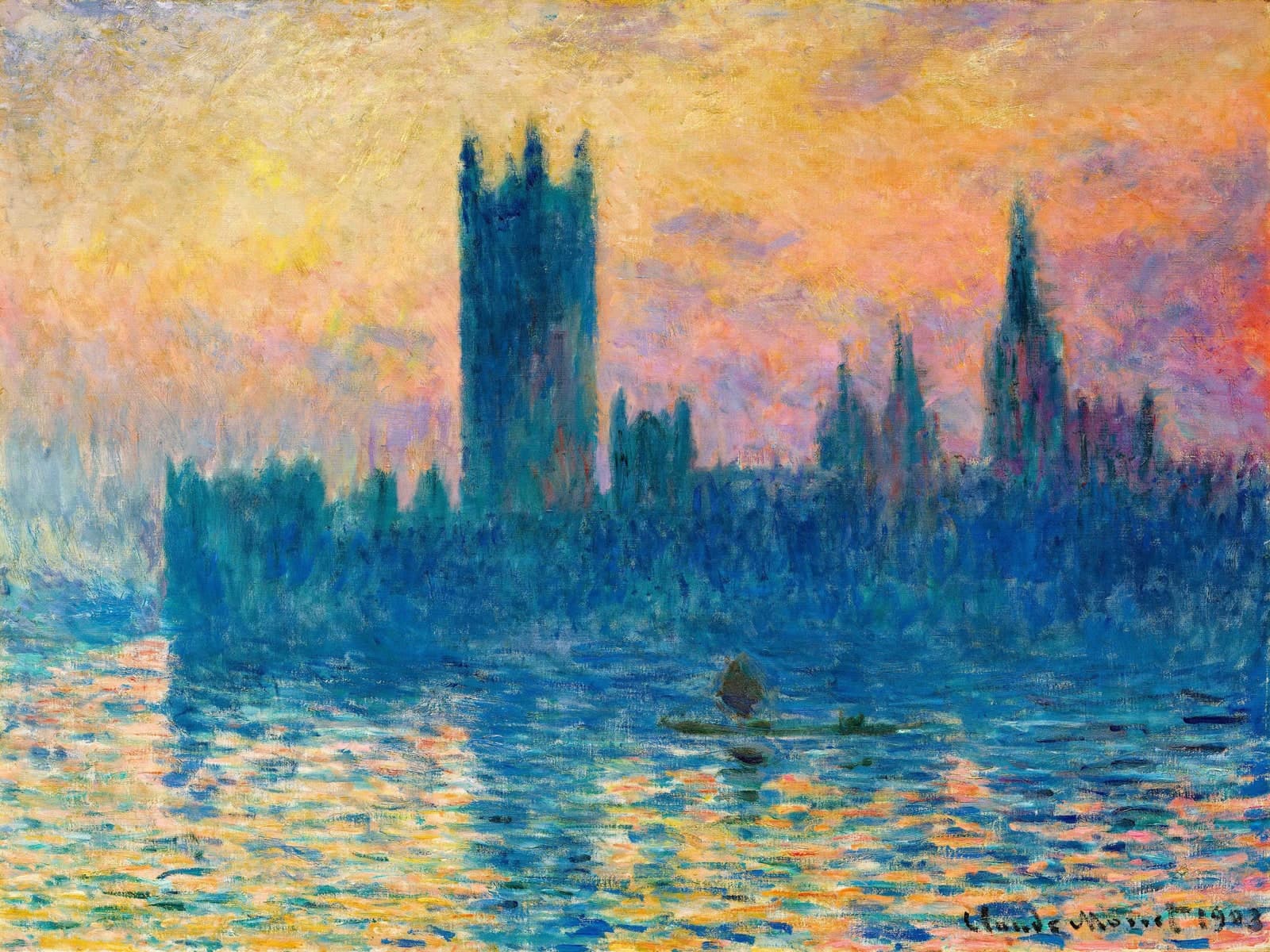 Het parlementsgebouw, zonsondergang