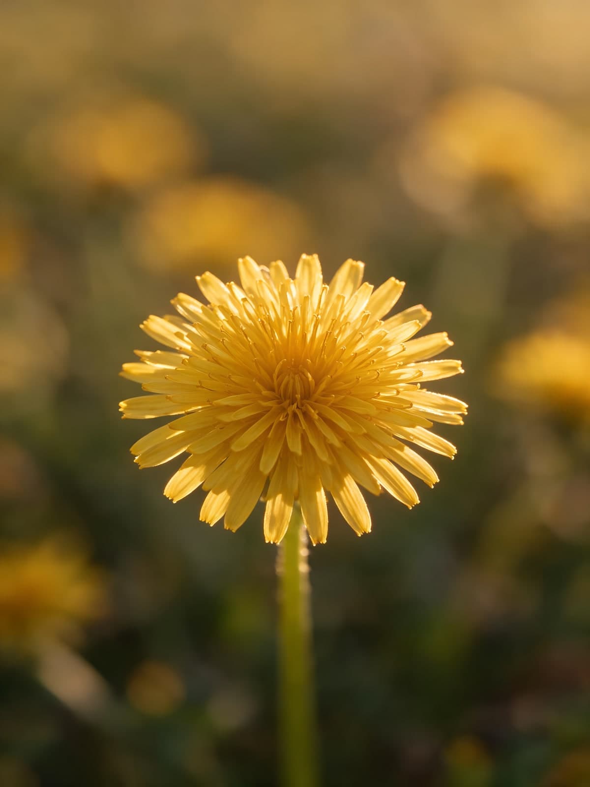 Gele paardenbloem voor wazige weide