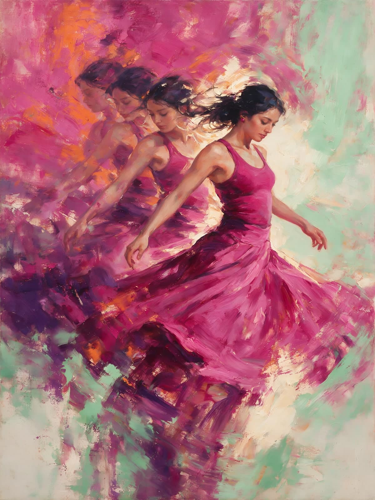 Danseres in een wervelende roze jurk