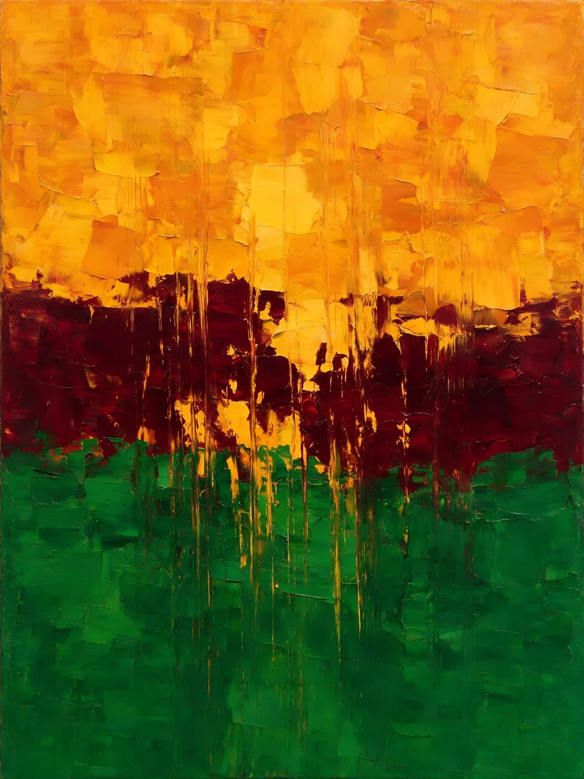Gele hemel boven rood en groen