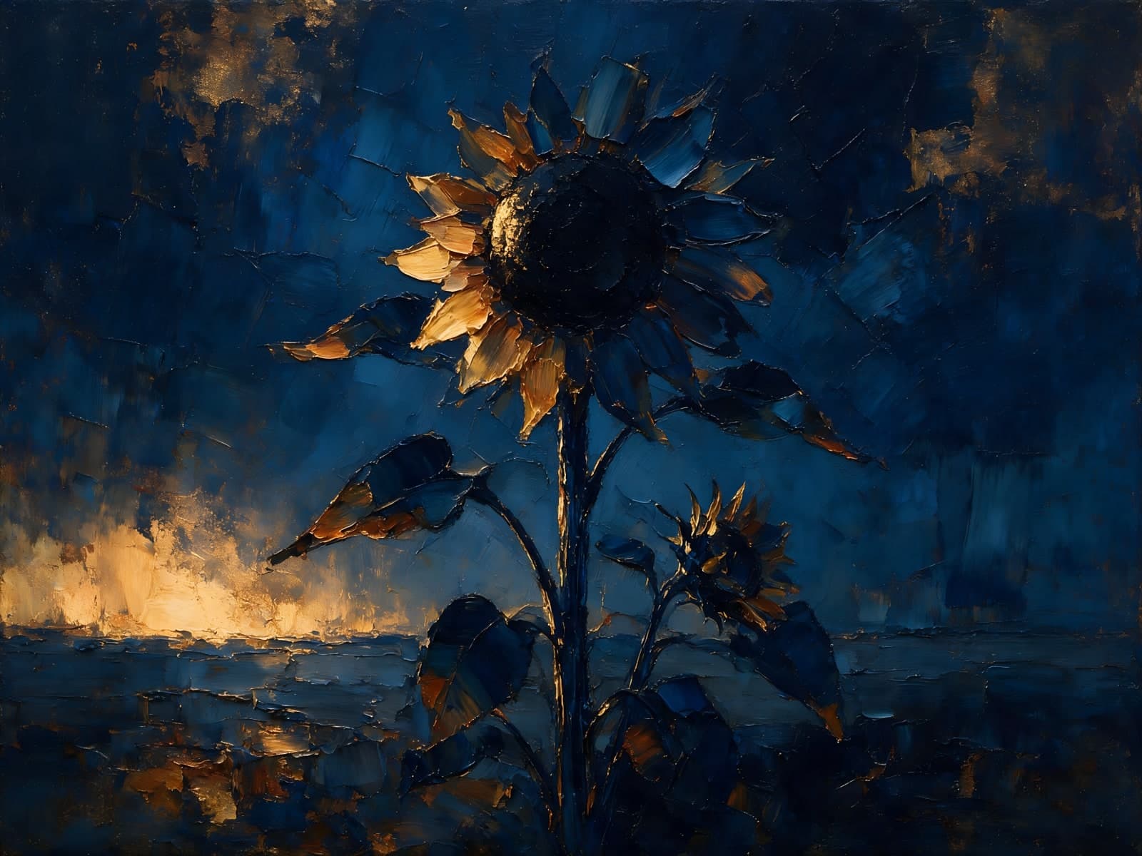 Eenzame zonnebloem tegen diepblauwe lucht
