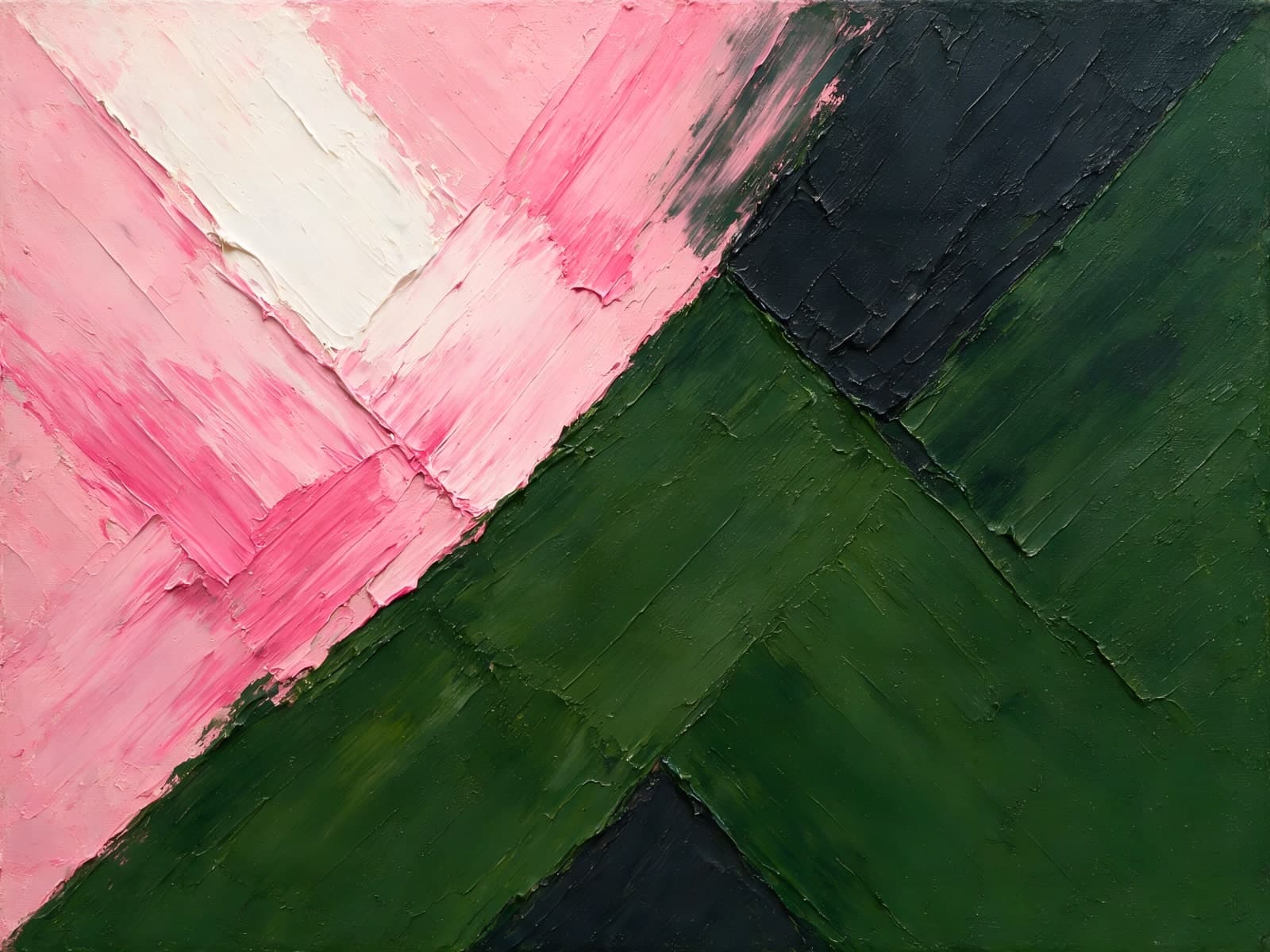 Roze en groene diagonale vlakken met zwart