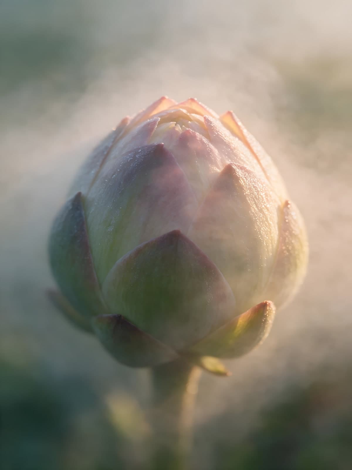 Bloemknop in lichte ochtendmist