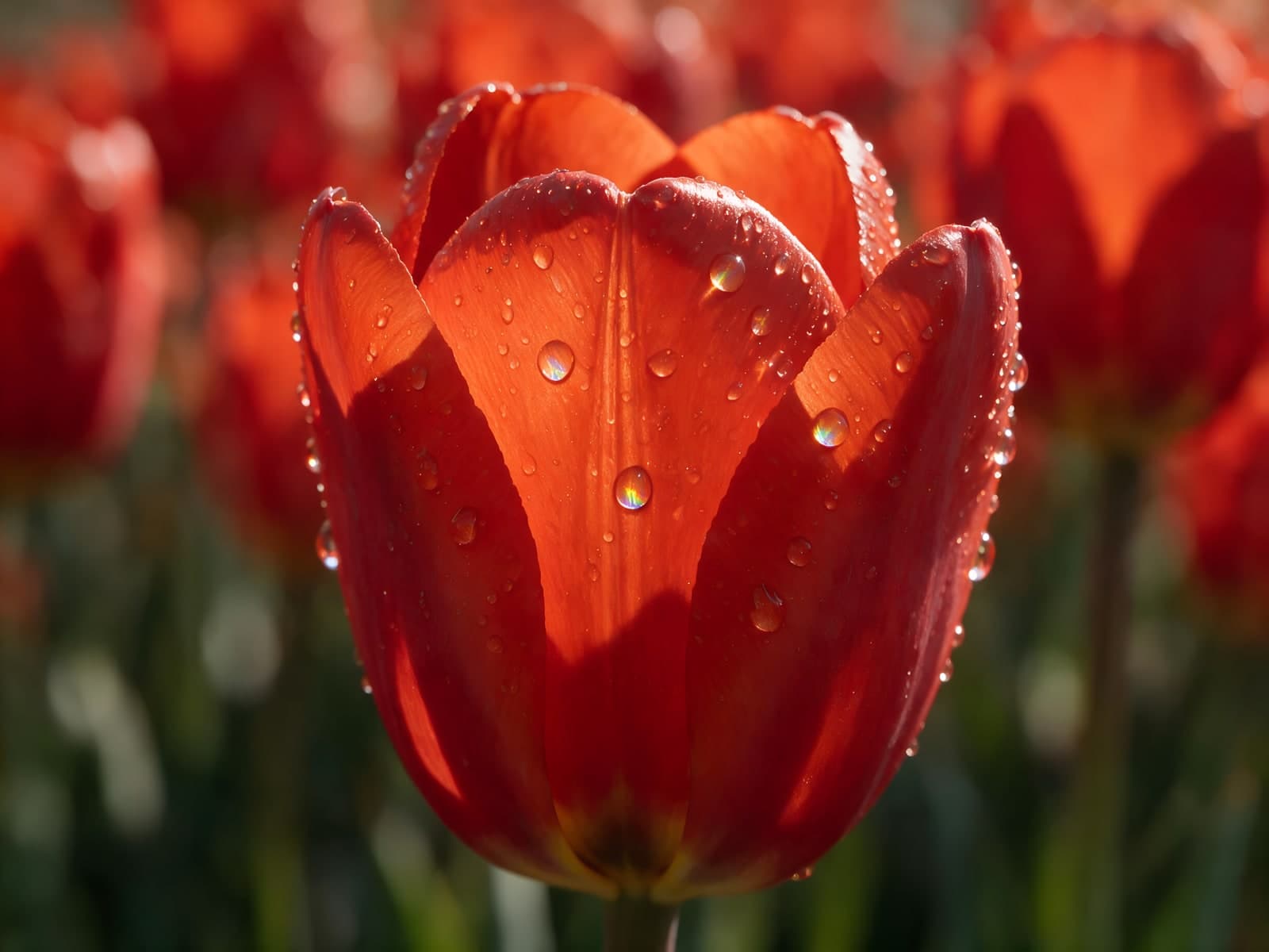 Rode tulp met dauwdruppels