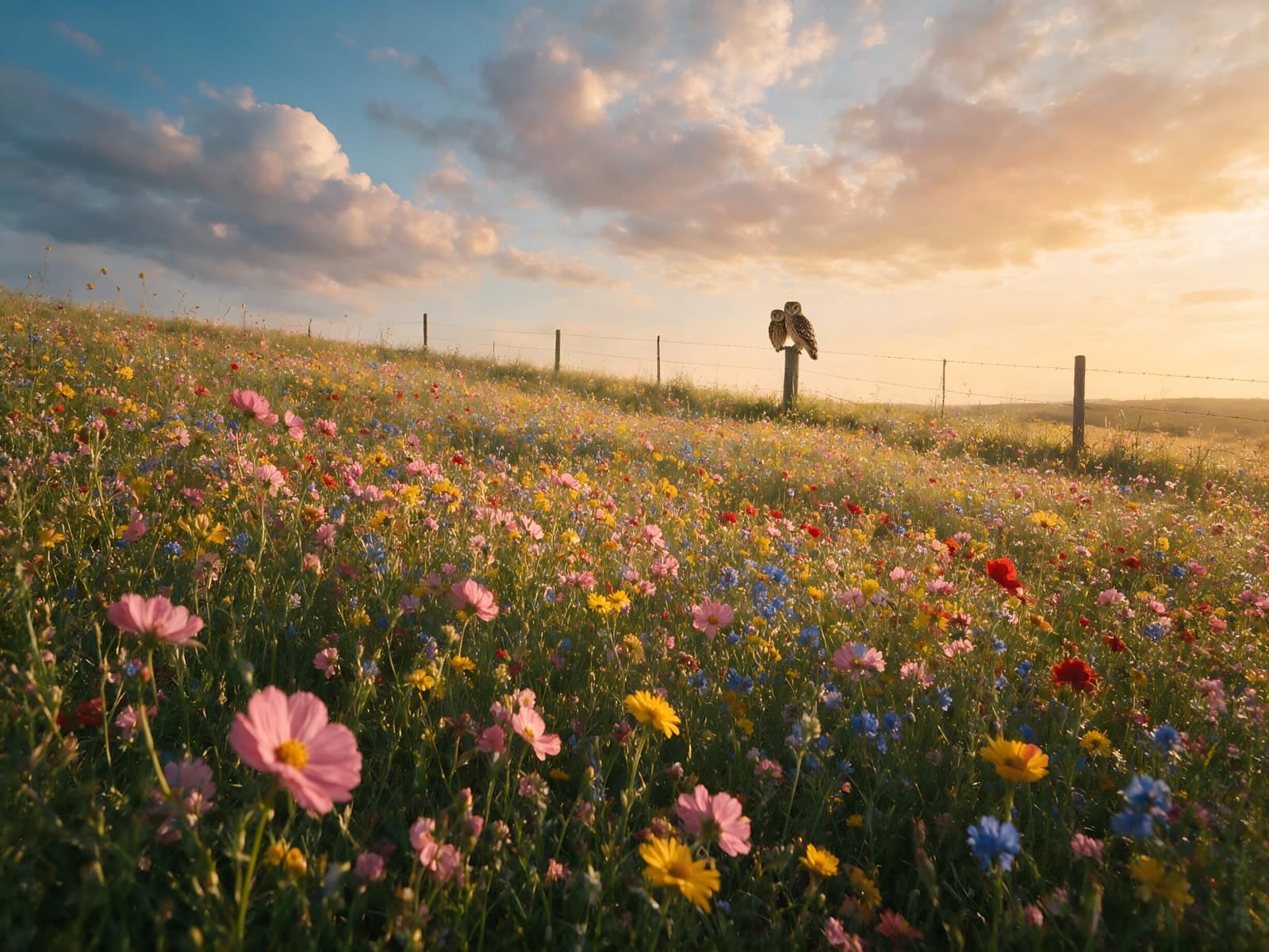 Bloemenweide onder avondlucht