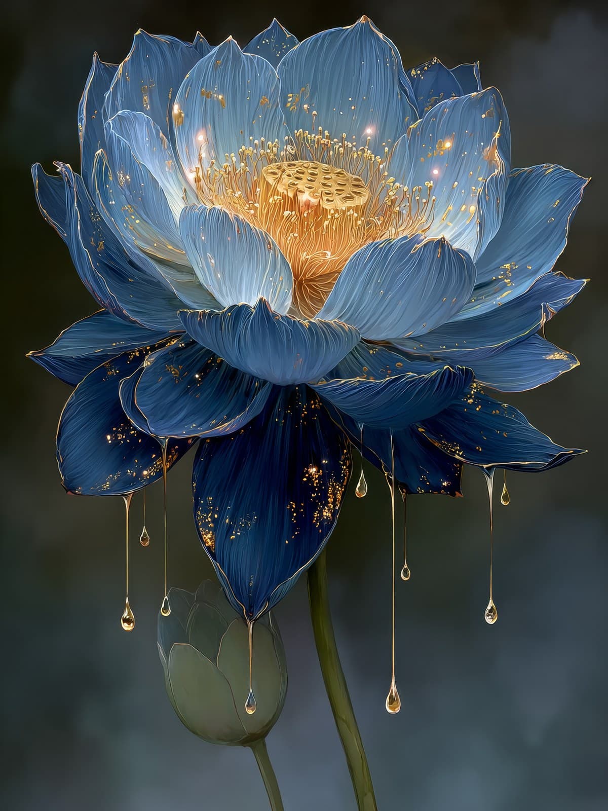 Gouden hart in een blauwe lotusbloem
