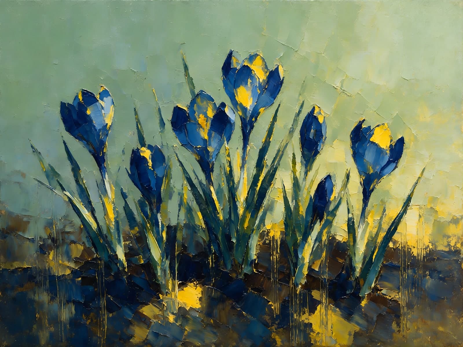 Blauwe krokussen met gele accenten