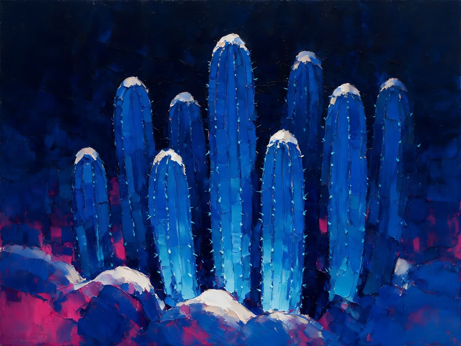 Blauwe cactussen met witte toppen