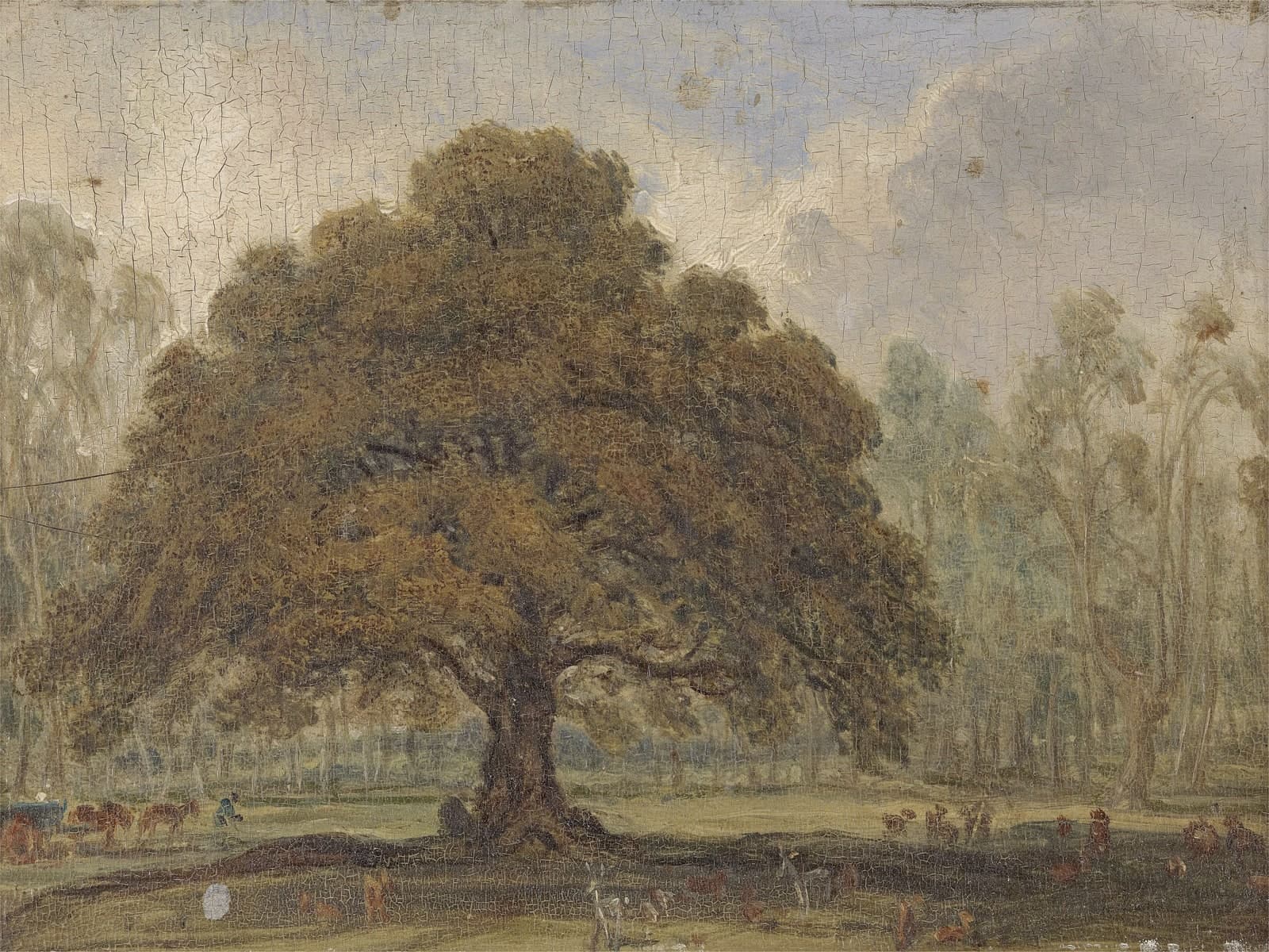 Landschap met herten onder de Beggar's Oak