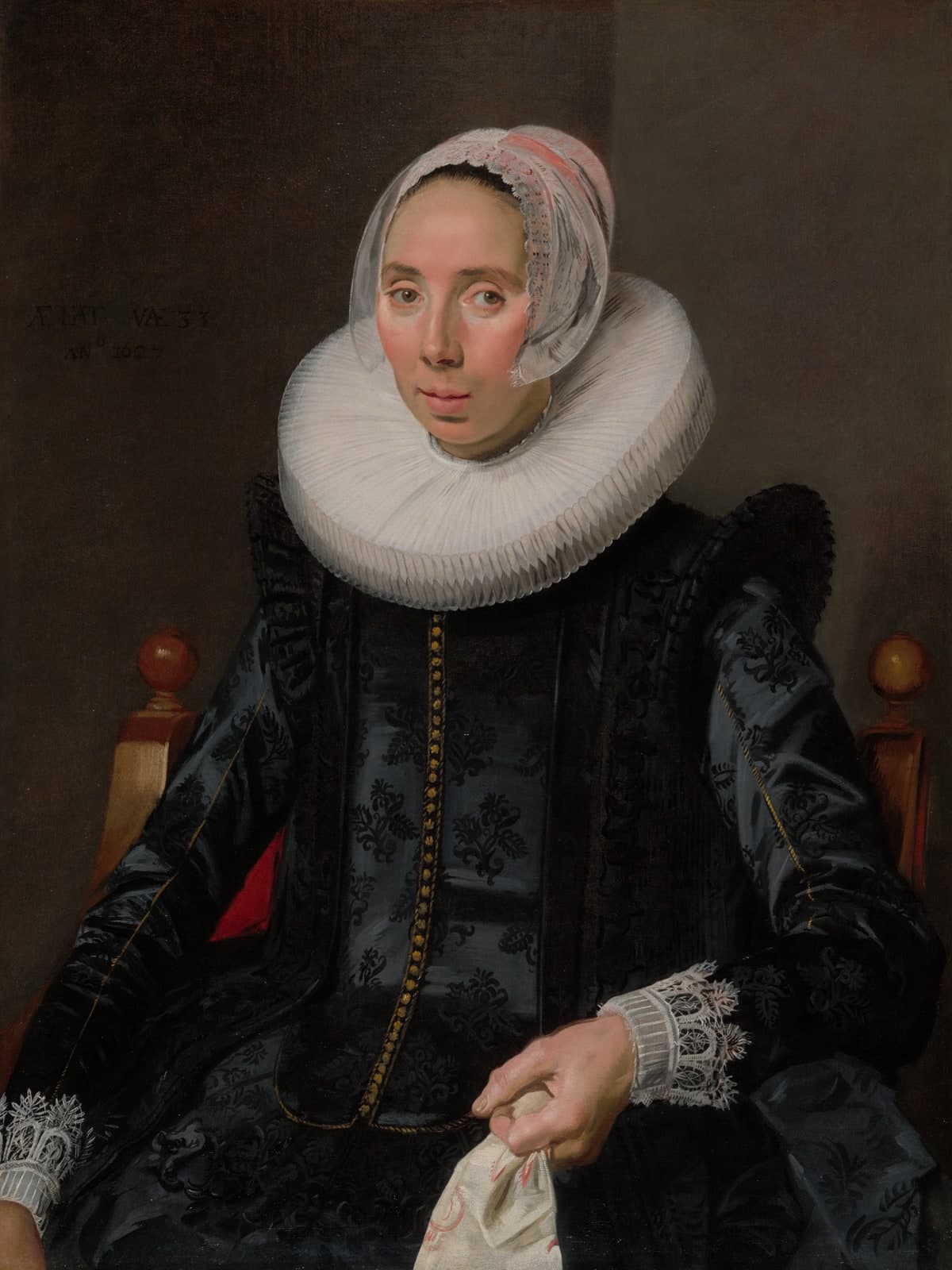 Portret van een dame met gouden knoopjes