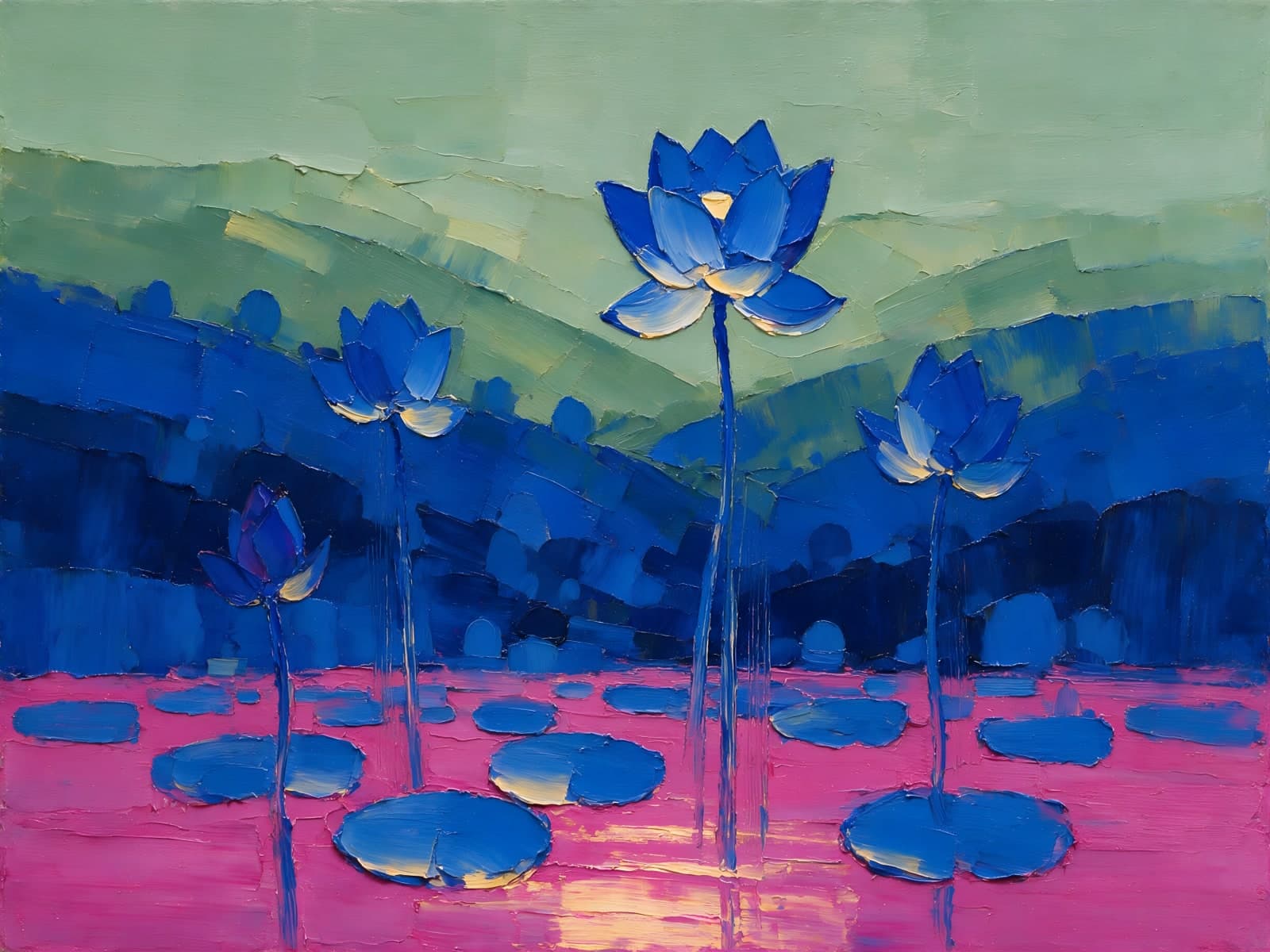 Blauwe lotusbloemen op een roze vijver