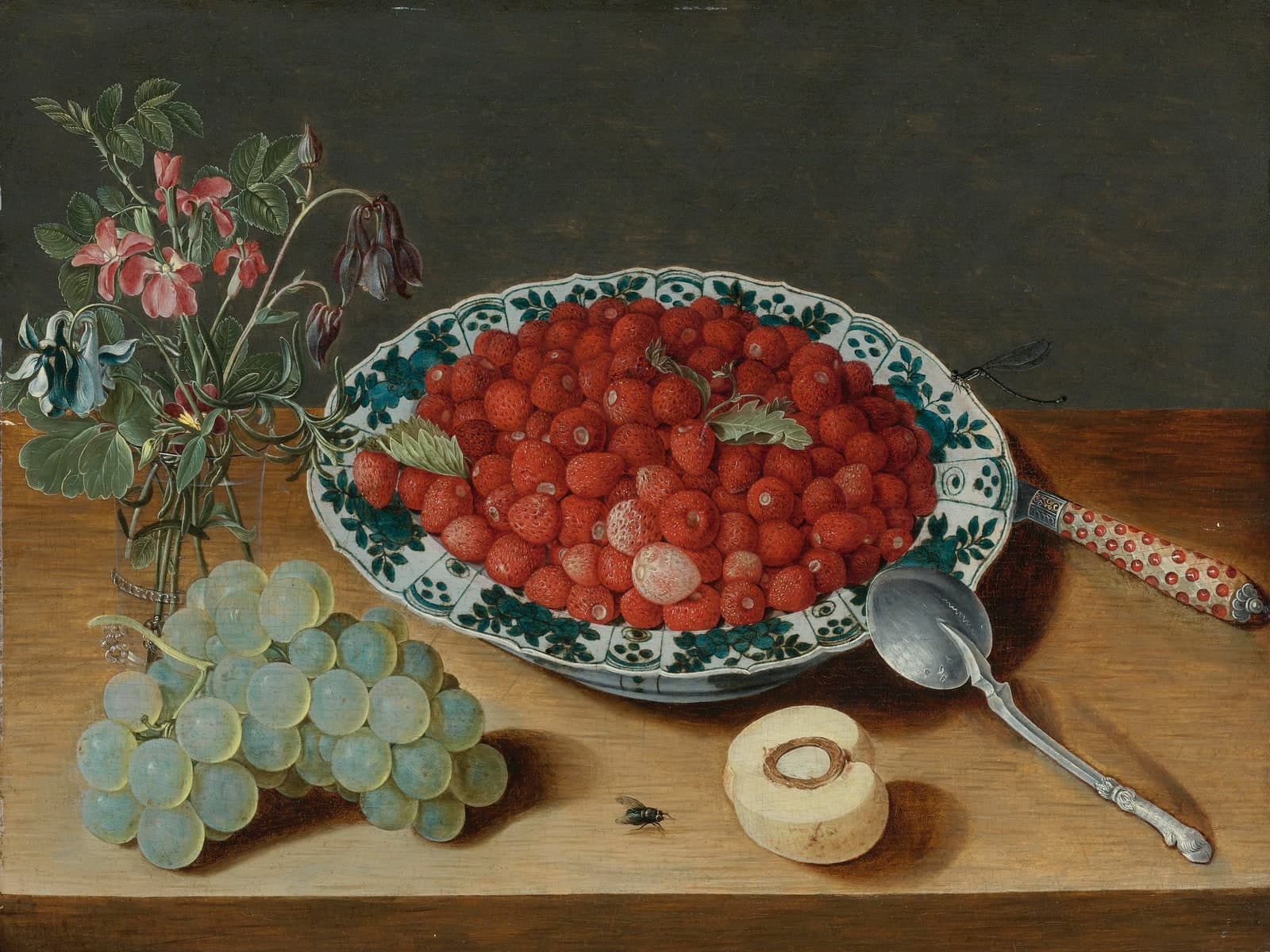 Stilleven met fruit en een zilveren lepel