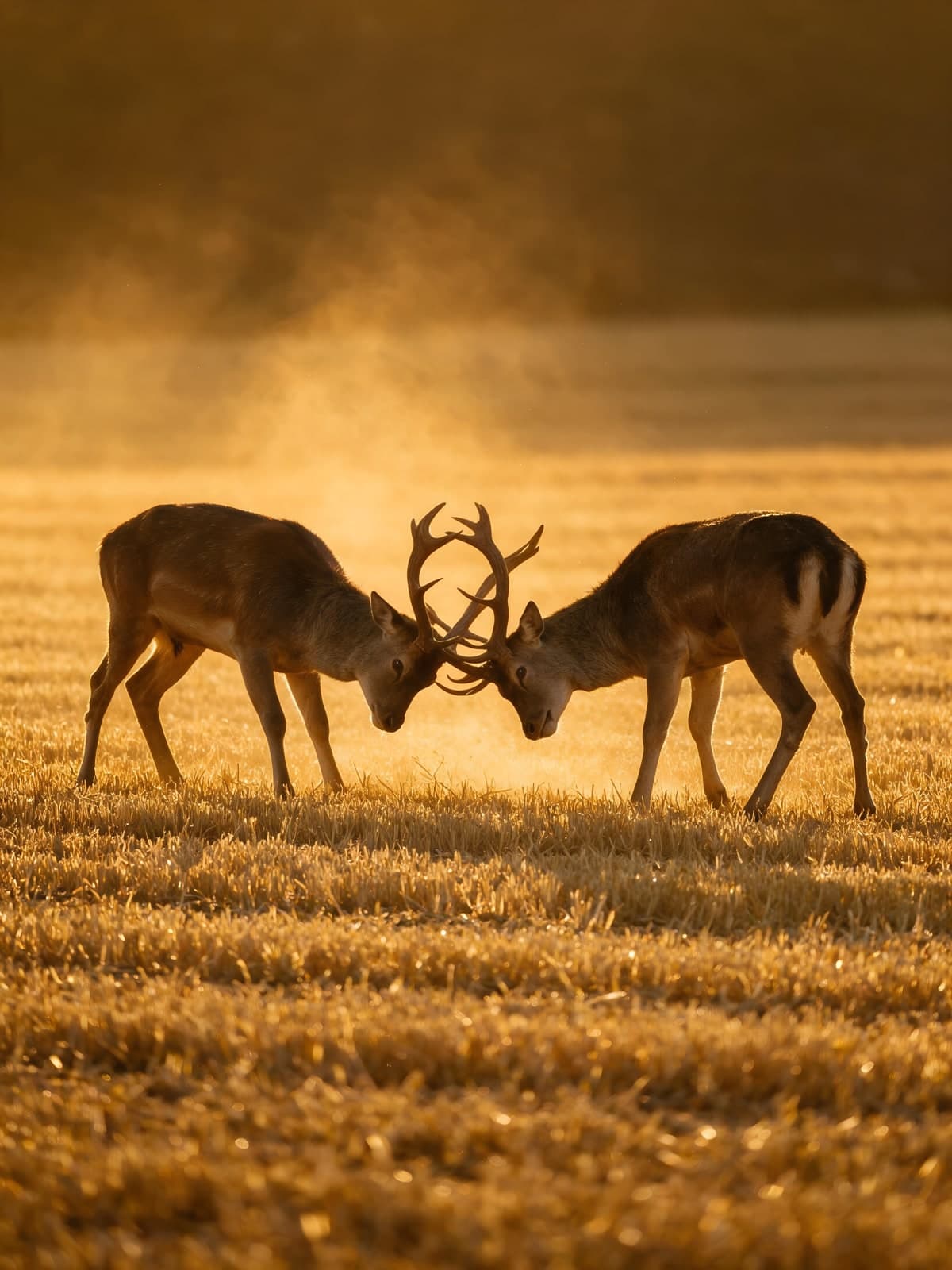 Twee herten met gewei in gouden veld