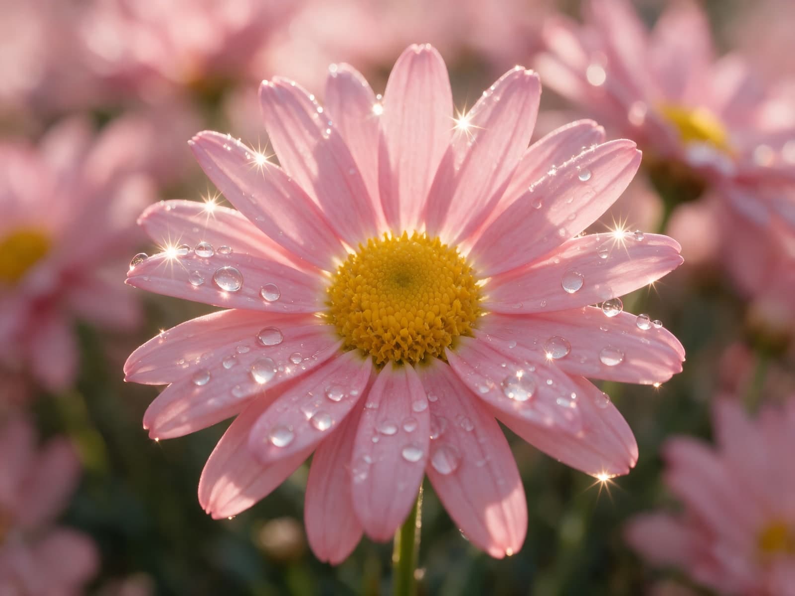 Roze madelief met waterdruppels