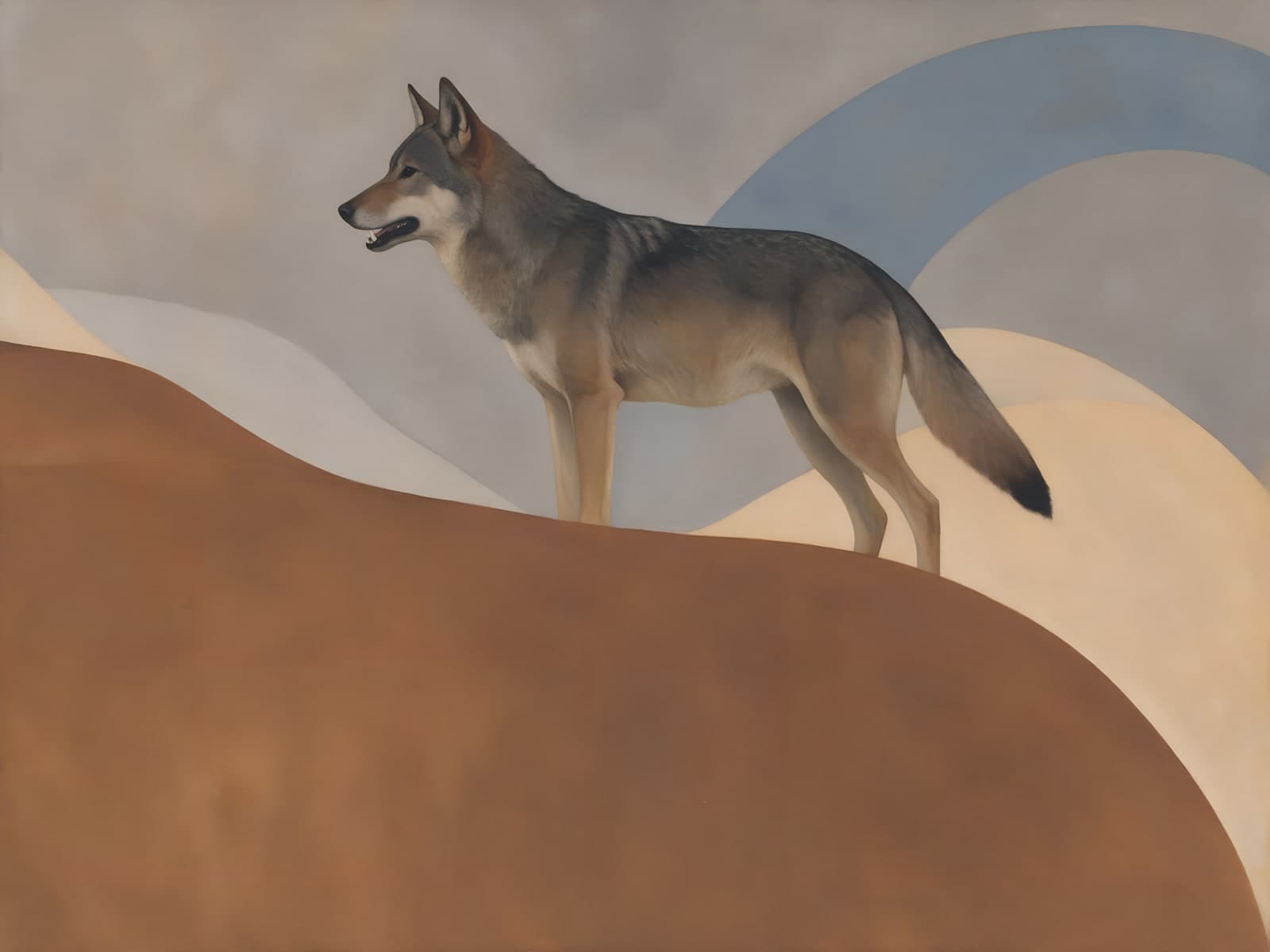 Wolf op een heuvel met blauwe bogen