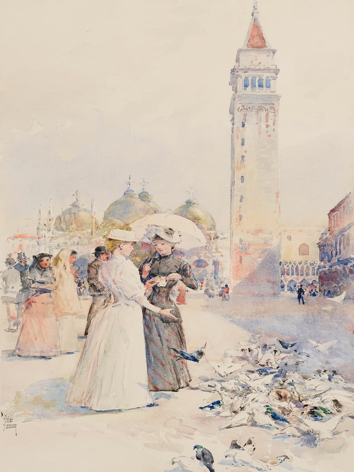 Duiven voeren op de Piazza