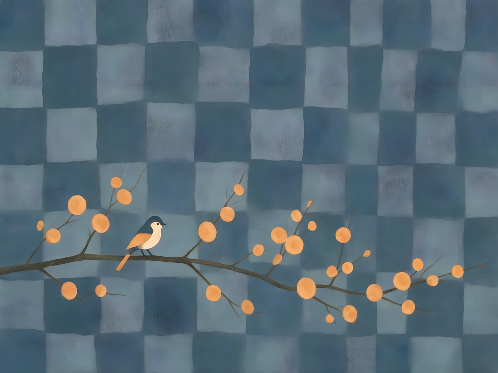 Vogeltje op tak met oranje bessen