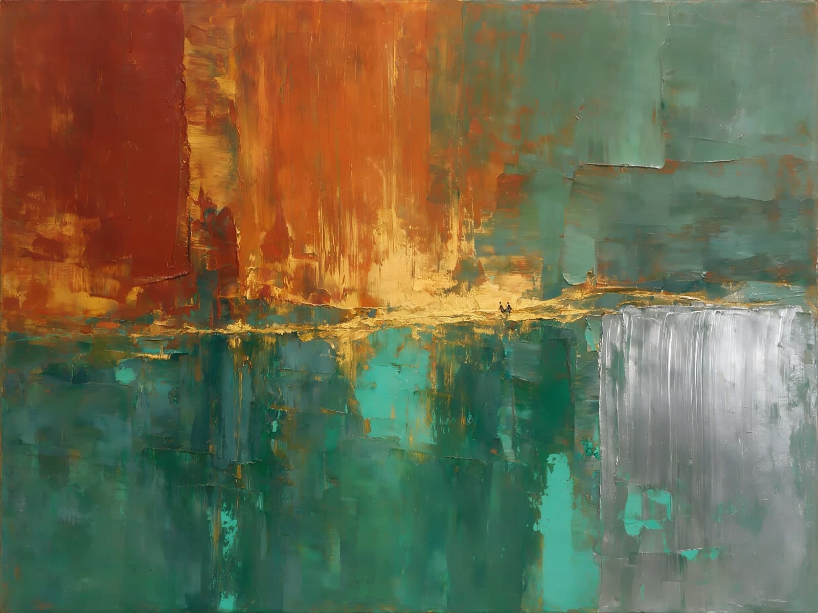 Oranje en turquoise vlakken, gouden lijn