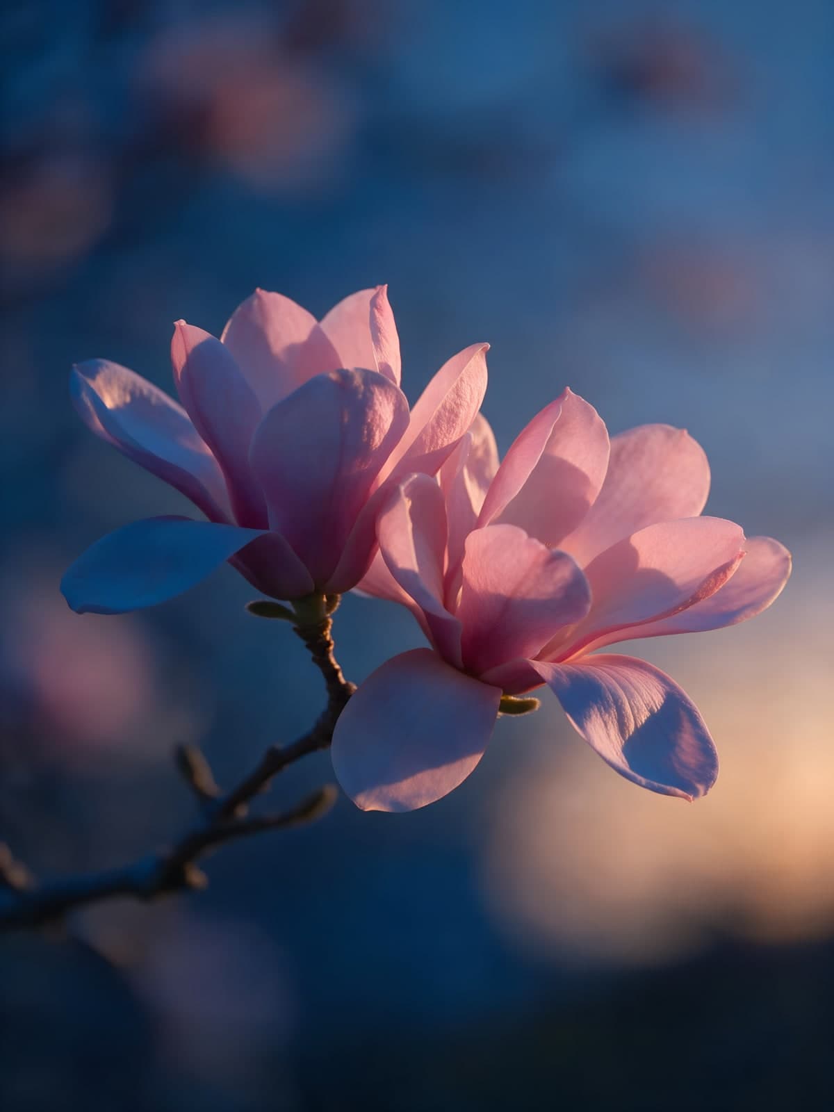 Roze magnolia's in het avondlicht