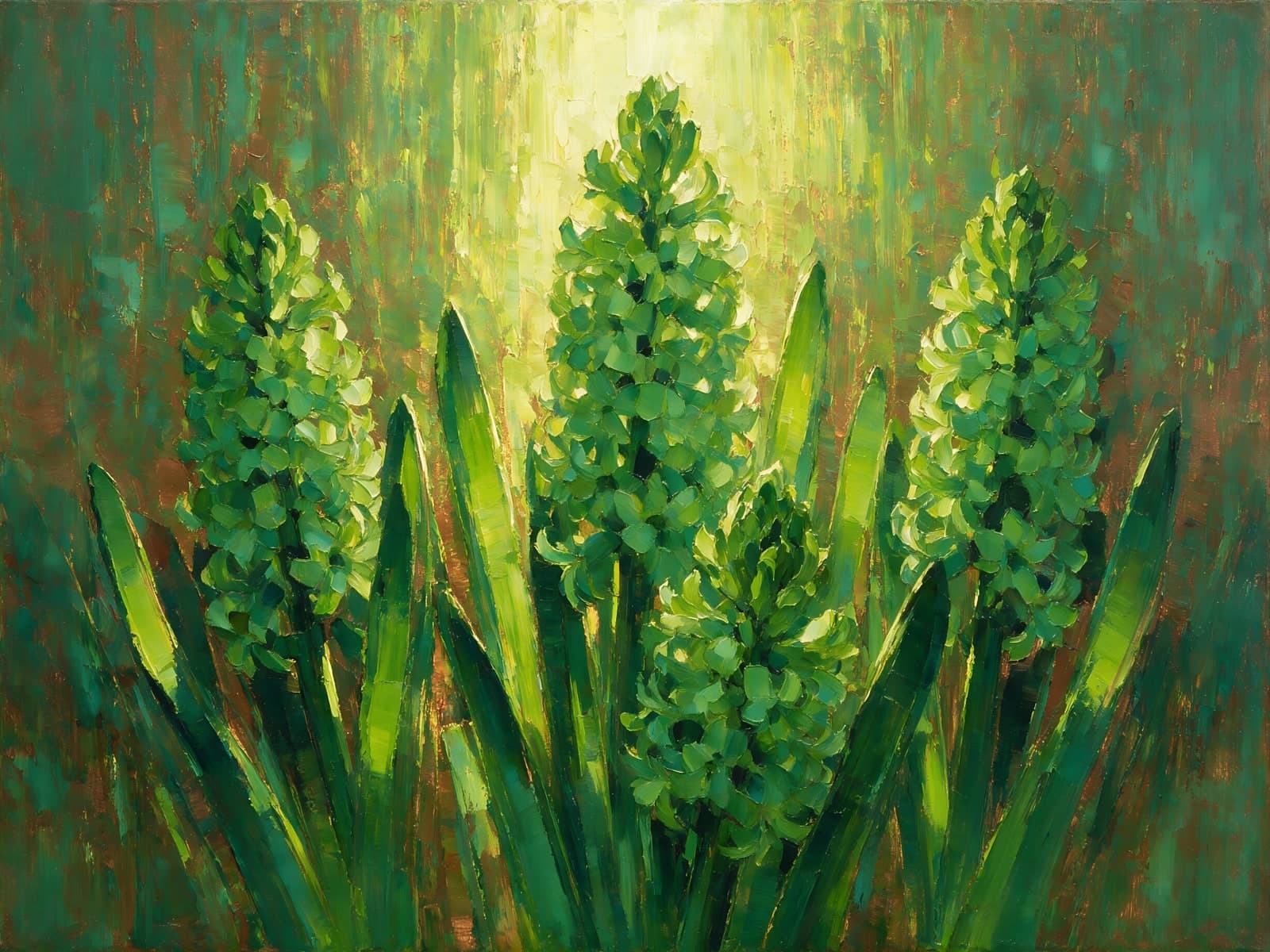 Groene hyacinten in zonlicht