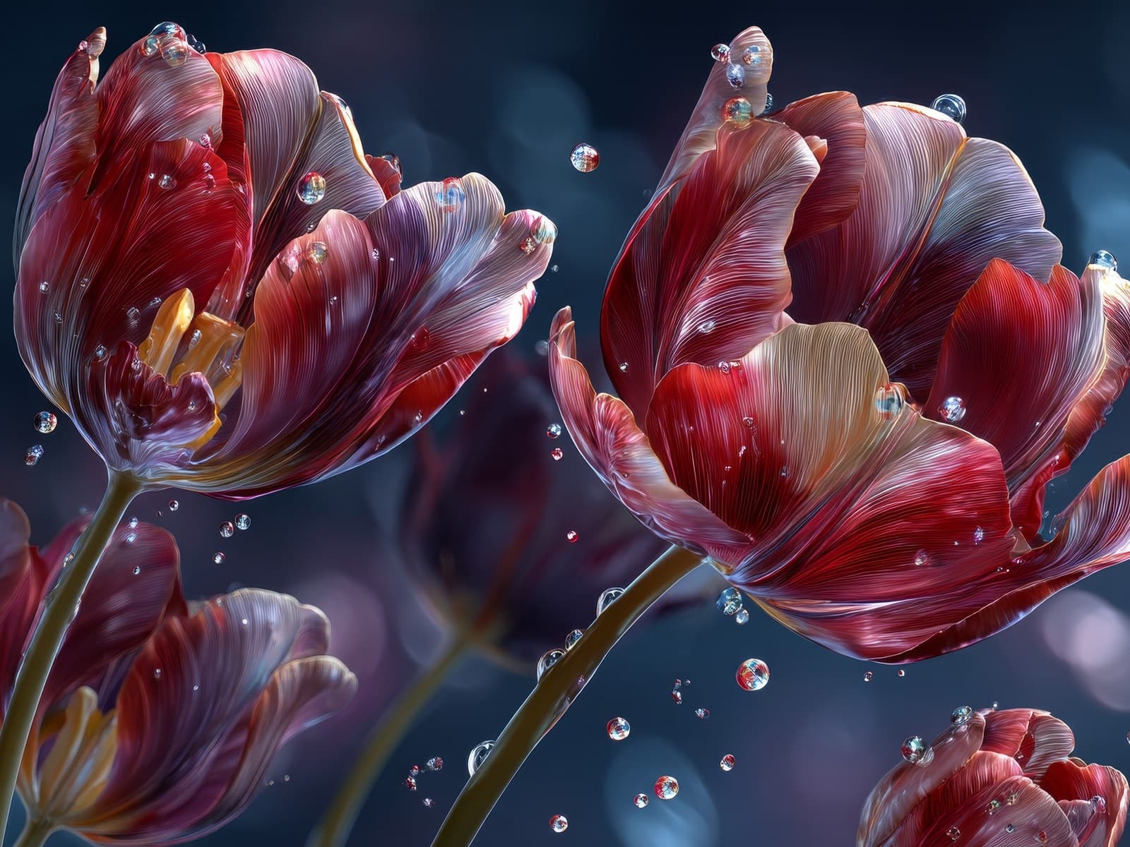 Rode tulpen met dauwdruppels