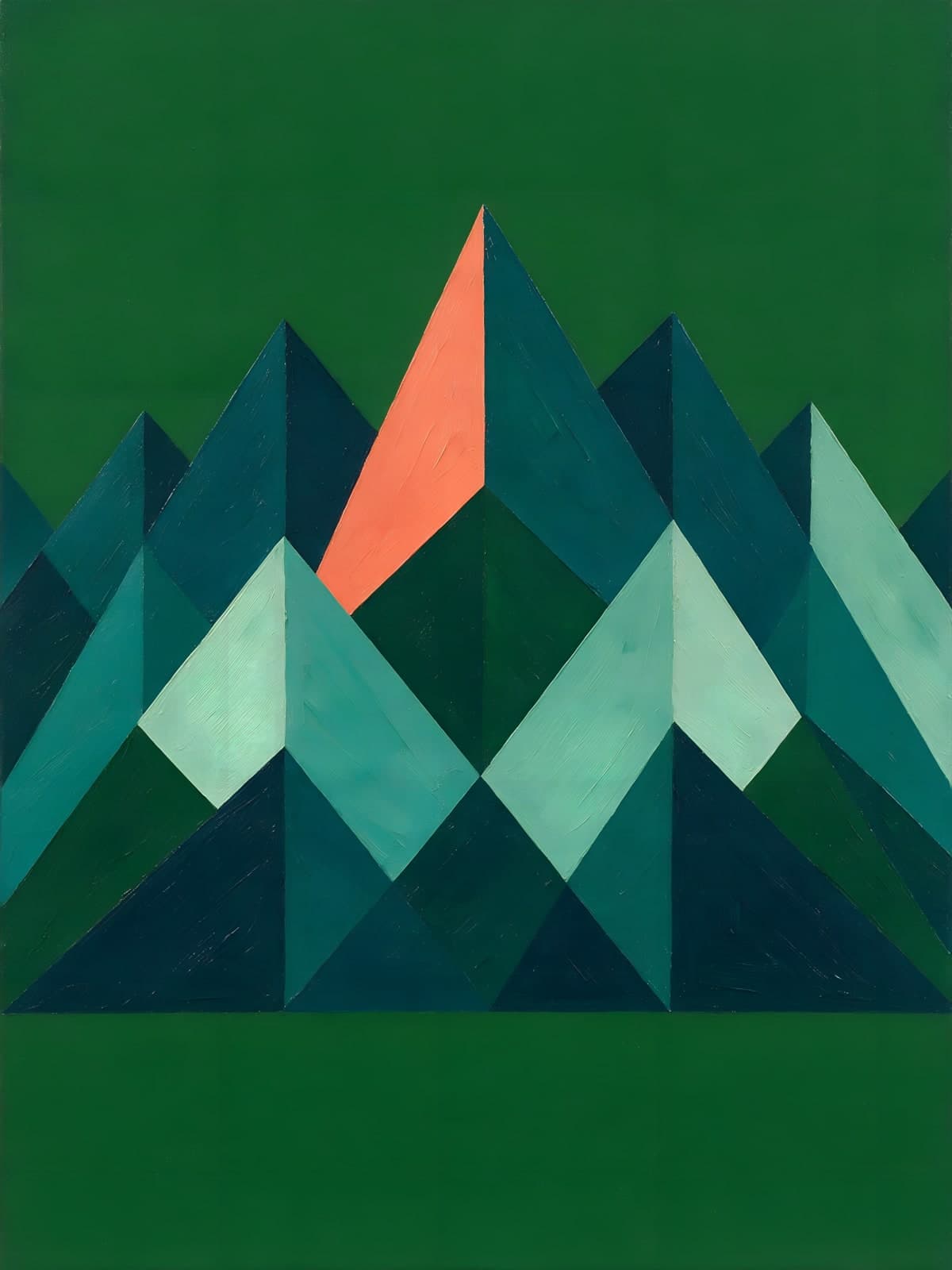Geometrische bergtoppen met één koraalrode piek