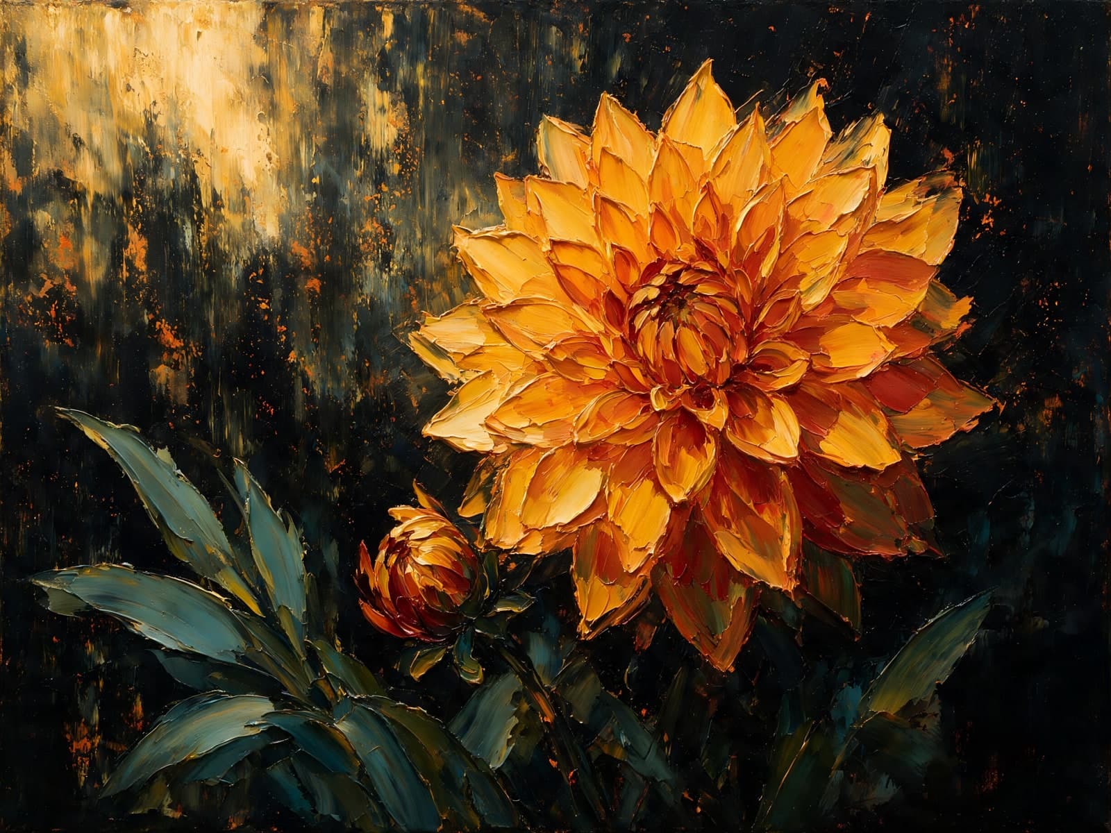 Oranje dahlia voor een donkere achtergrond