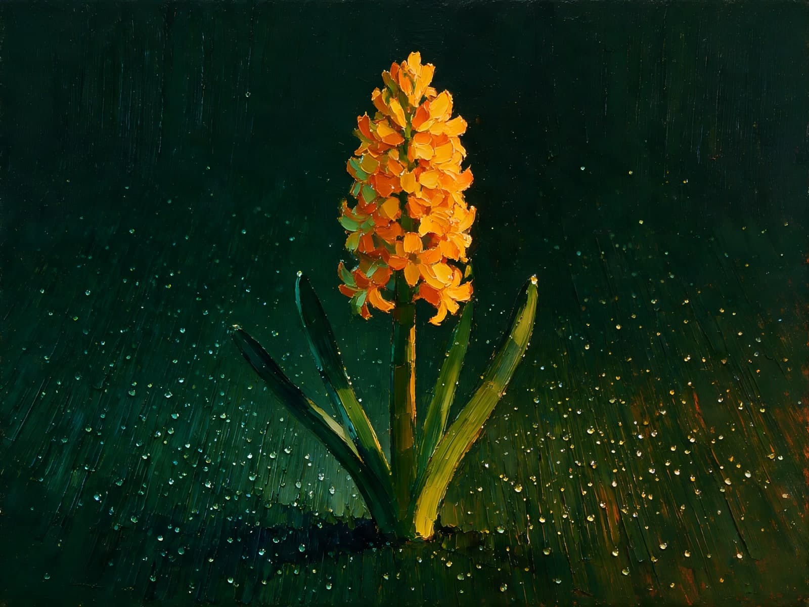 Oranje hyacint in donkergroen gras