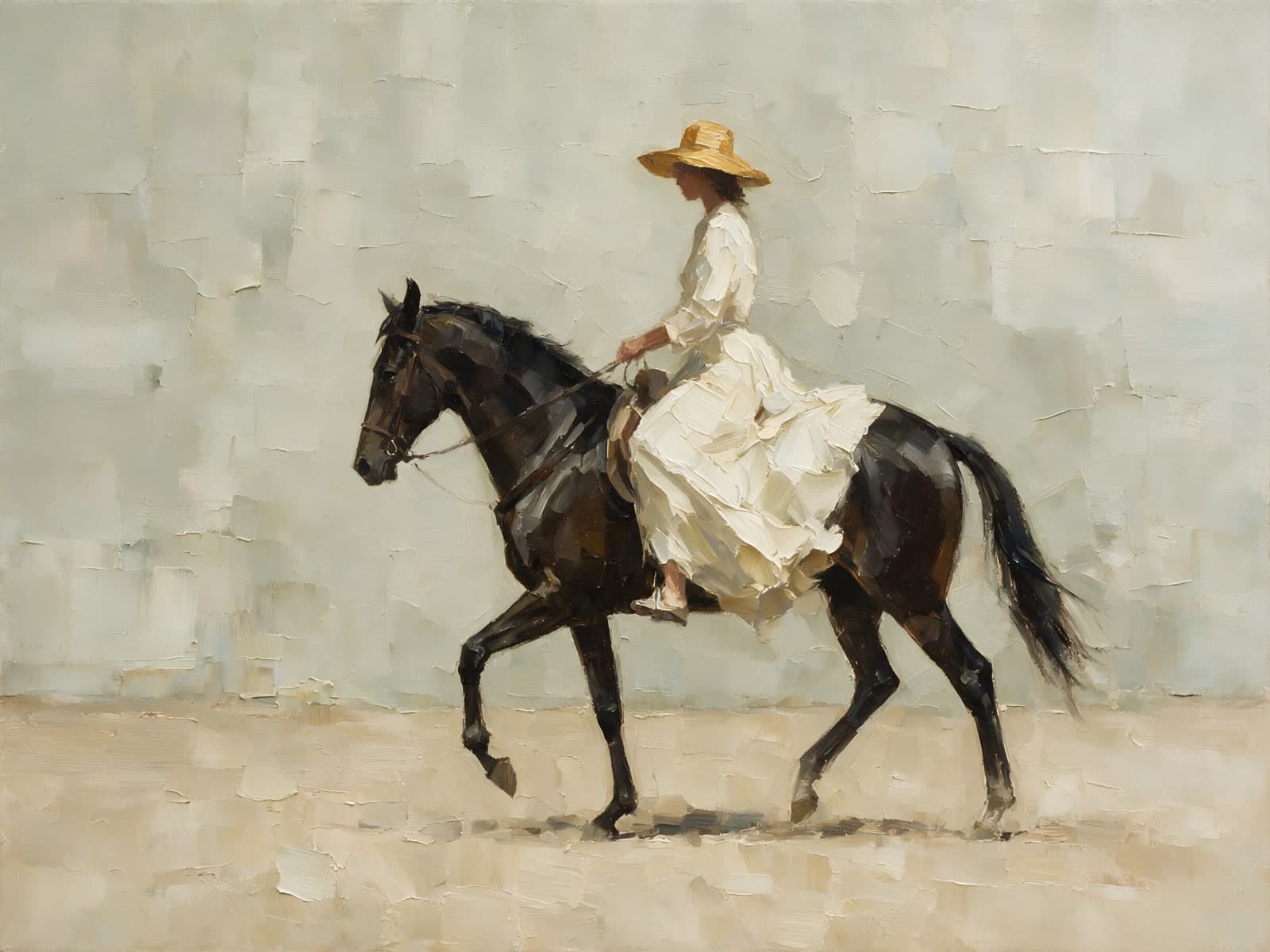 Vrouw met strohoed te paard
