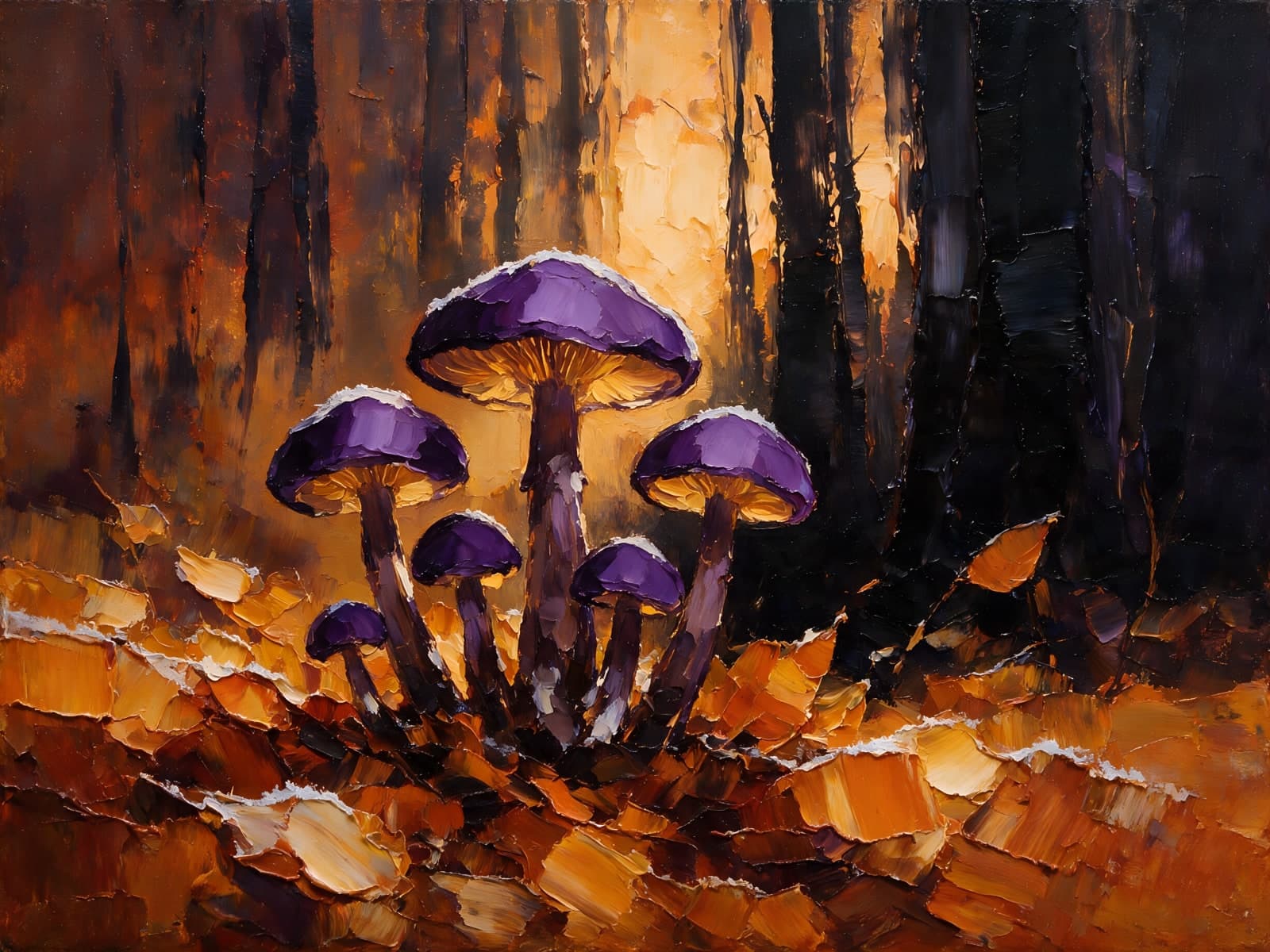 Paarse paddenstoelen in een herfstbos