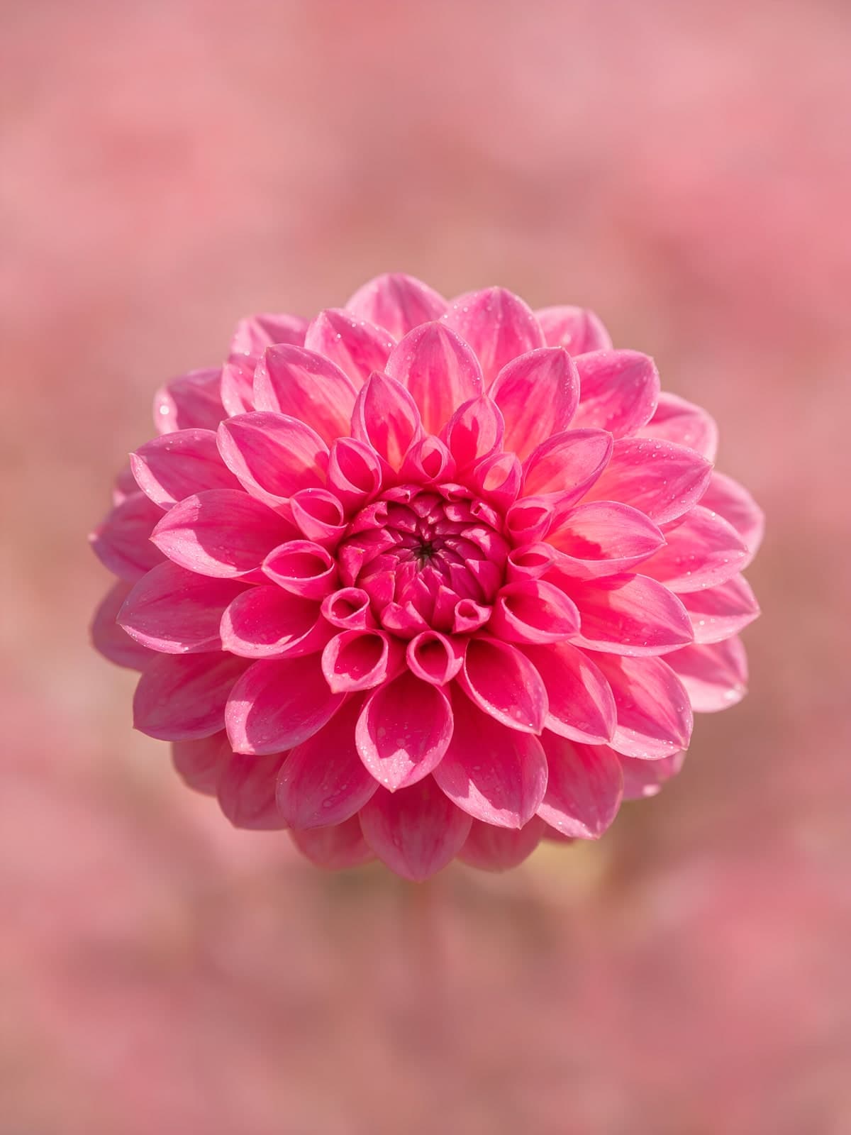 Felroze dahlia voor een wazige achtergrond