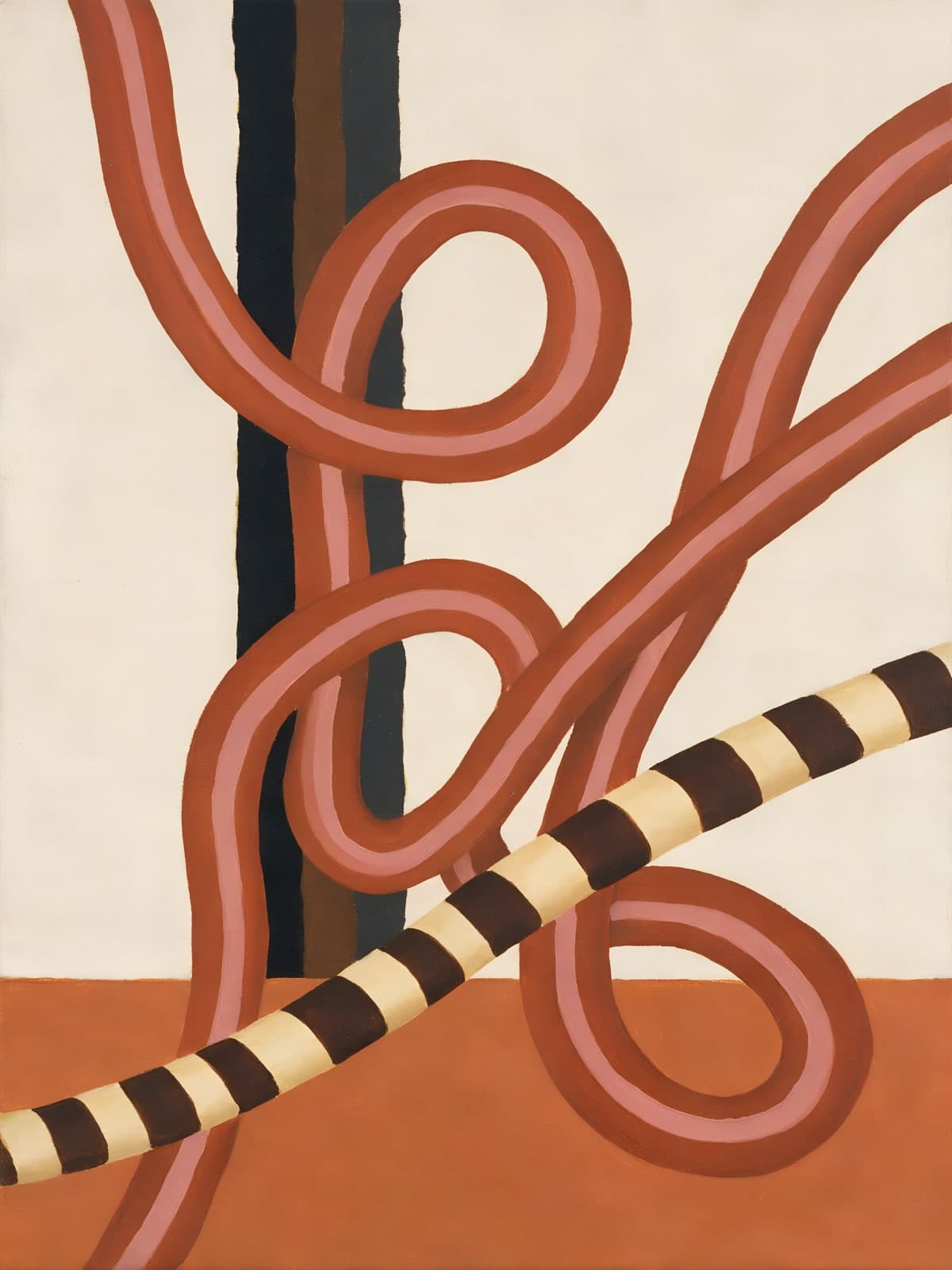 Roodbruine kronkellijnen op crème met terracotta