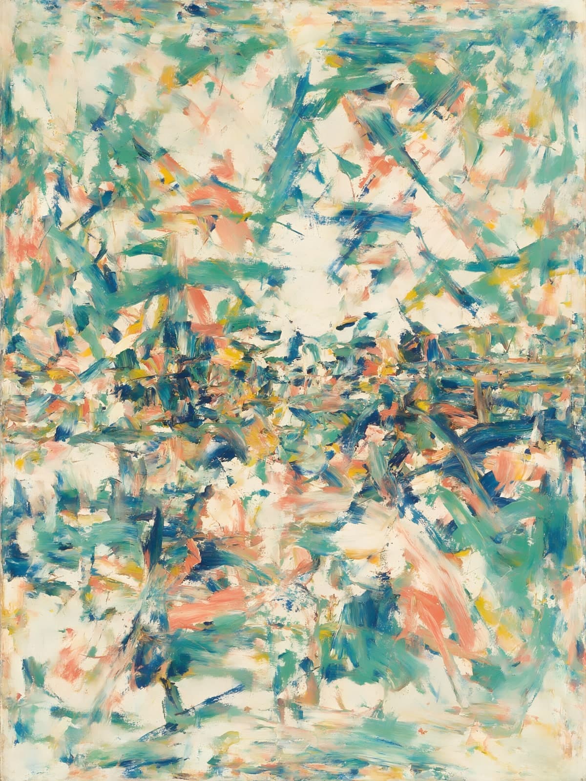 Abstracte verfstrepen in turkoois en perzik