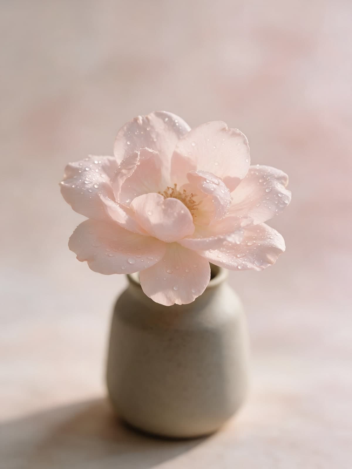 Roze bloem in een beige vaasje