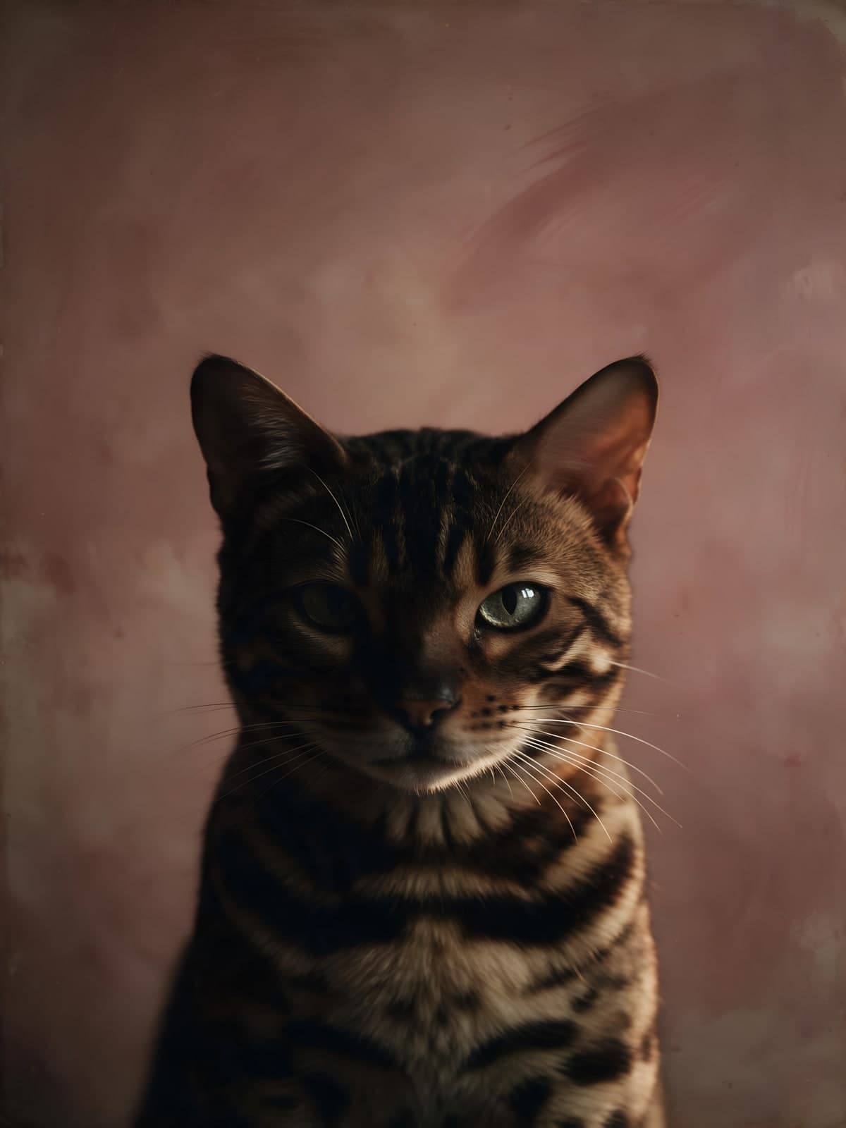 Getijgerde kat voor een roze achtergrond