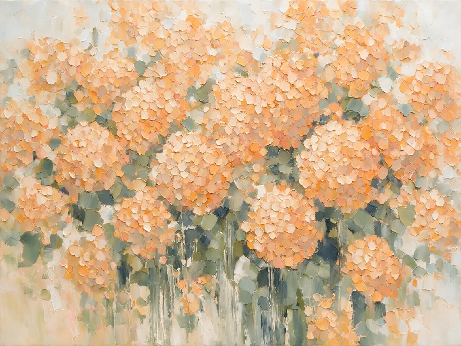 Perzikkleurige hortensia's in dikke verf