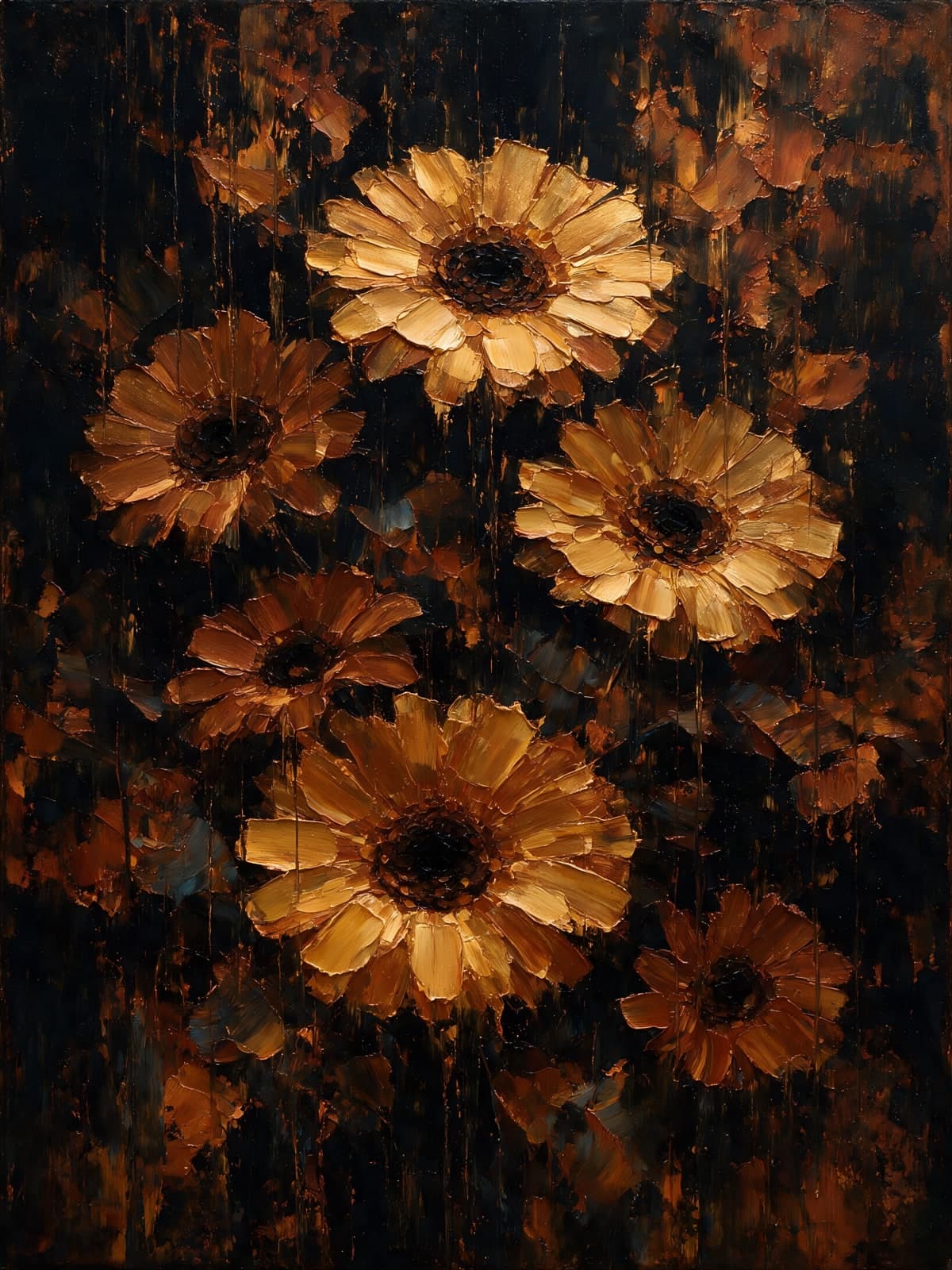 Gouden gerbera's op een donkere ondergrond