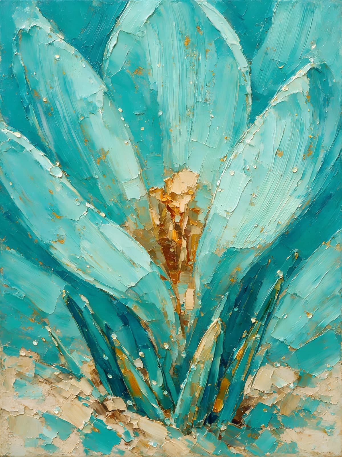 Turquoise bloem met gouden hart