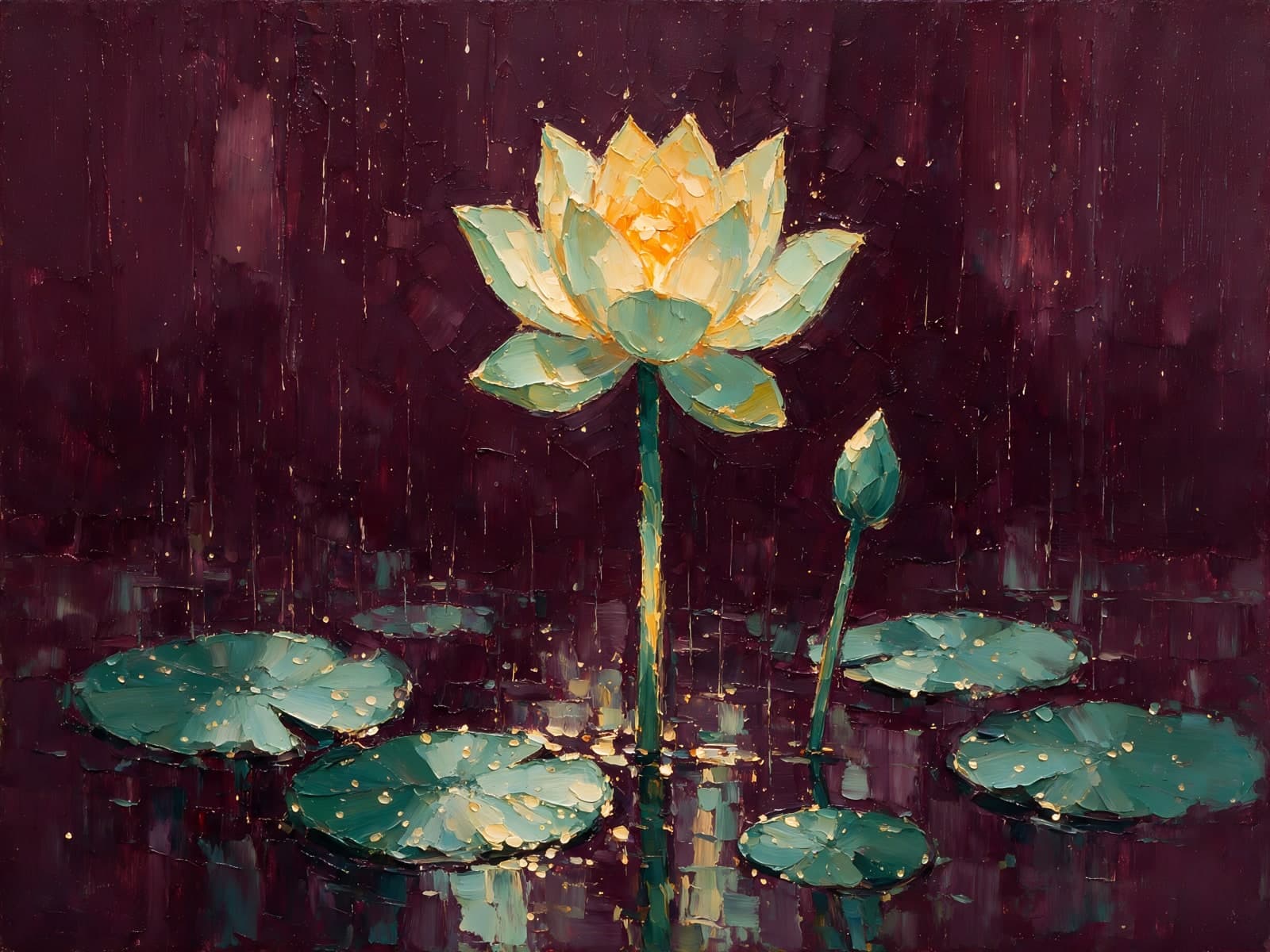 Lotusbloem in de regen op purperen water
