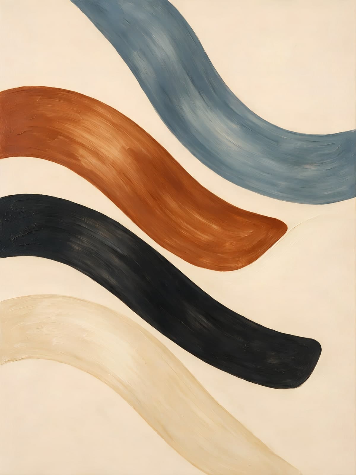 Golvende banen in blauw, koper en zwart