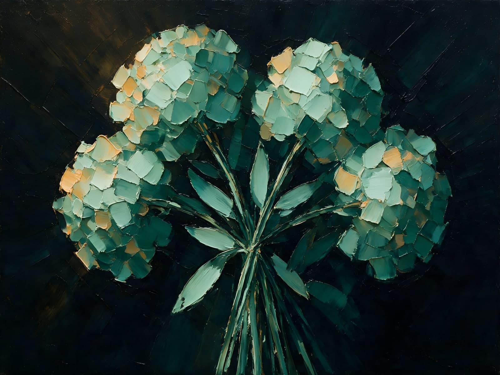 Mintgroene hortensia's op een donkere achtergrond
