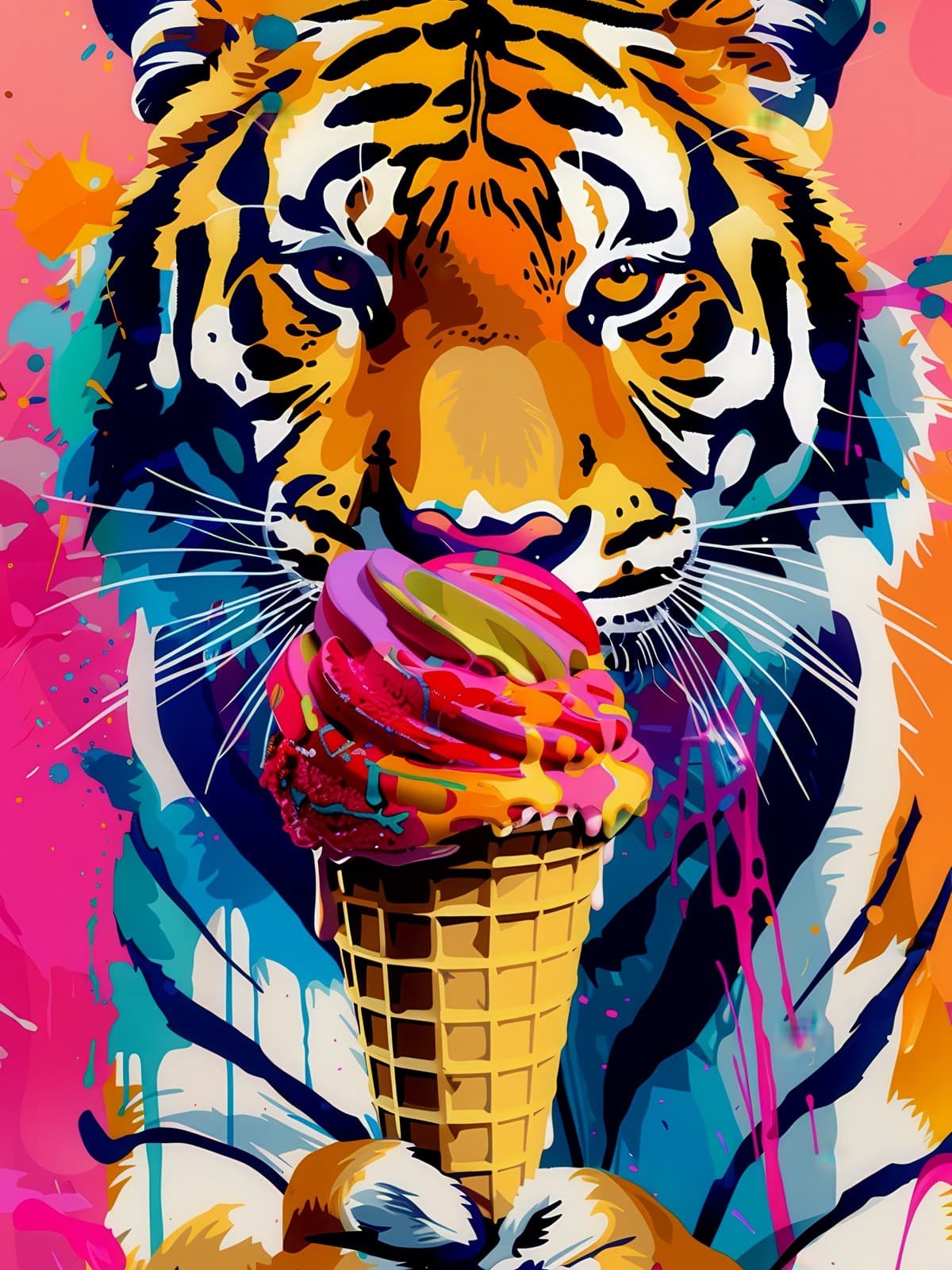 Tijger met wafelhoorntje en blauwe vacht