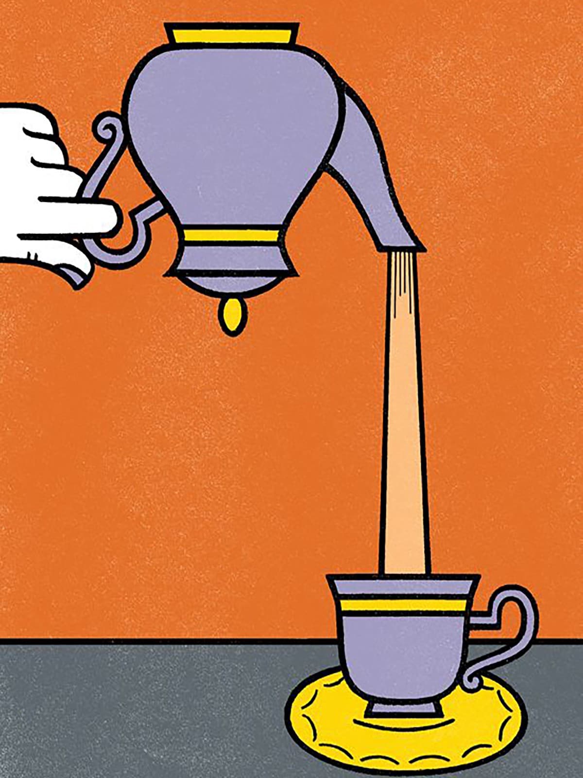 Theepot schenkt een lange straal in kopje