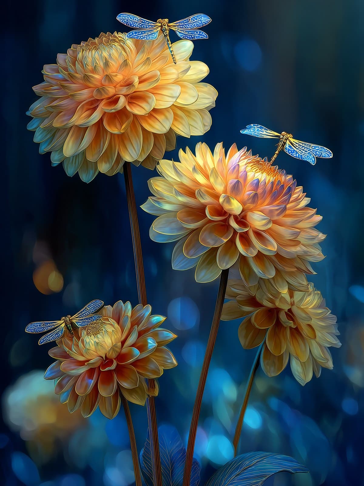 Gele dahlia's met libellen