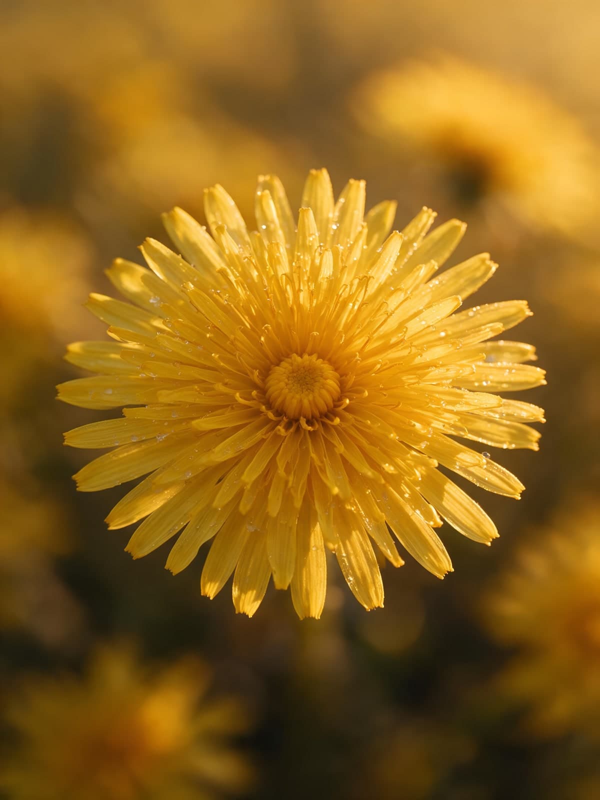 Gele paardenbloem van dichtbij in goud